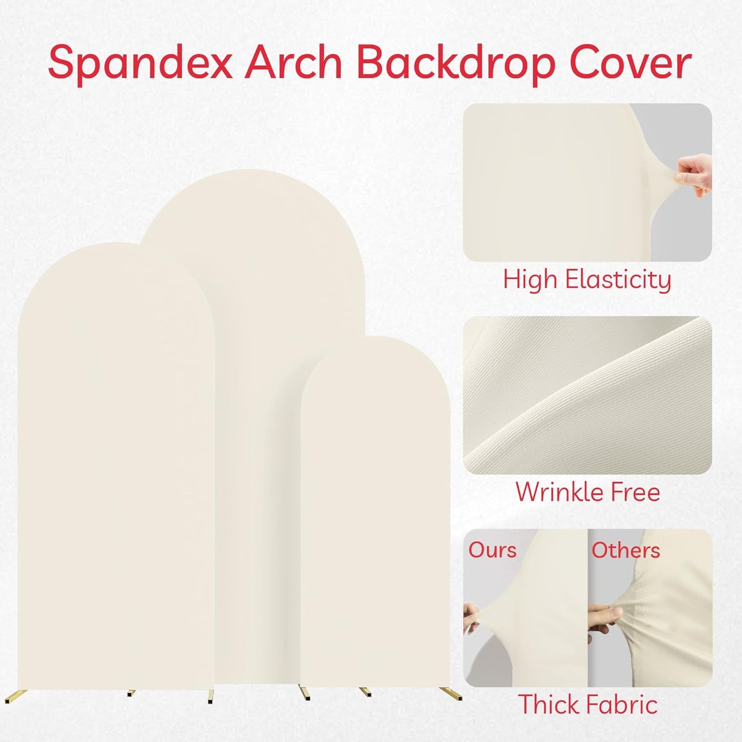 Spandex Anti Wrinkle Arch Backdrop Cover - High Elastic Fitted Arch Stand Cover Set of 3, Beige Round Top Chiara Backdrop for Wedding Birthday Party Garden Decor 4FT, 5FT, 6FT