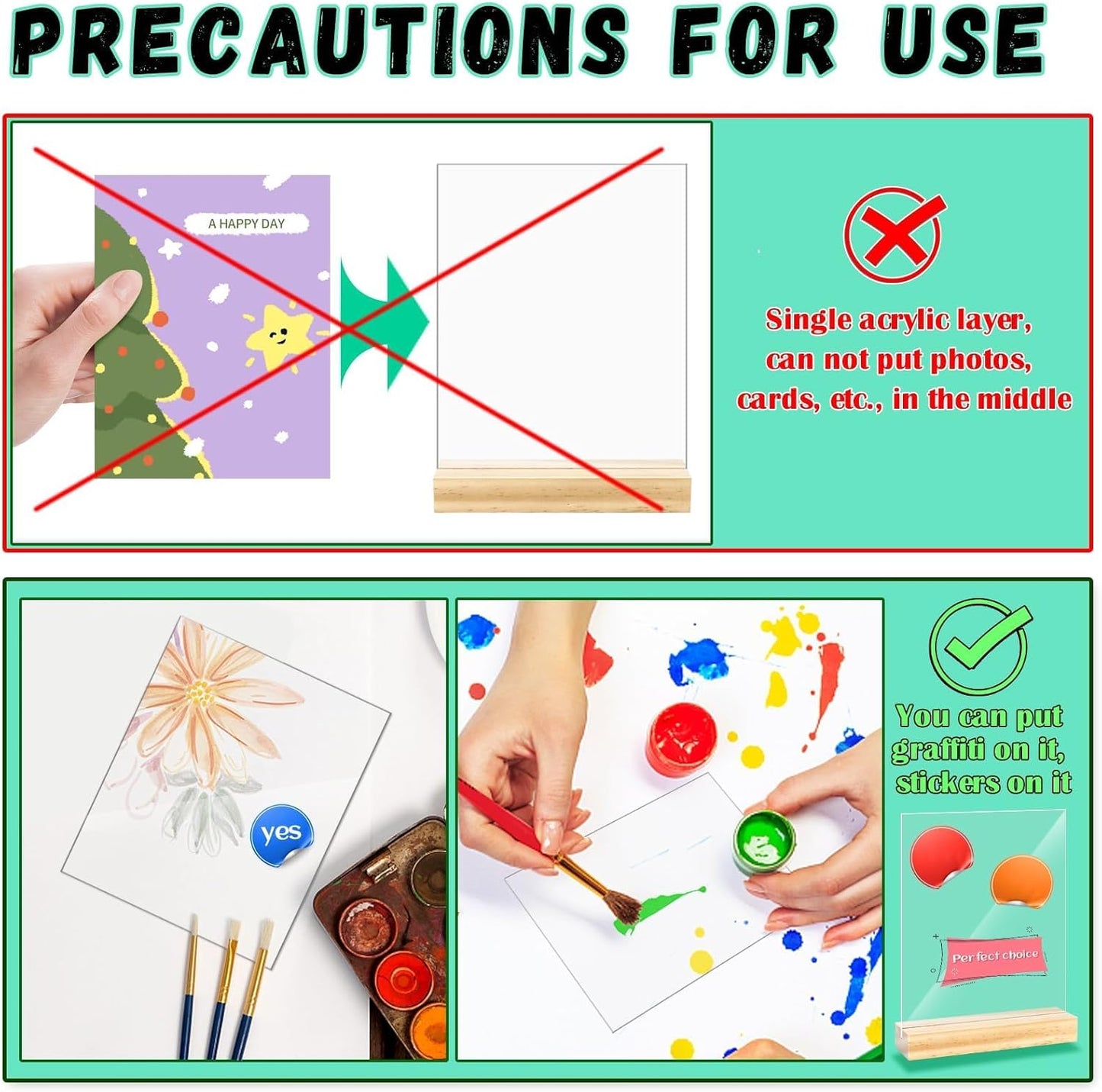 8 Pack 5 x 7 Inch Blank Clear Acrylic Table Displays with Wooden Stands - Ideal for DIY Name Cards, Menu Numbers, and Event Party Decorations（SINGLE LAYER）