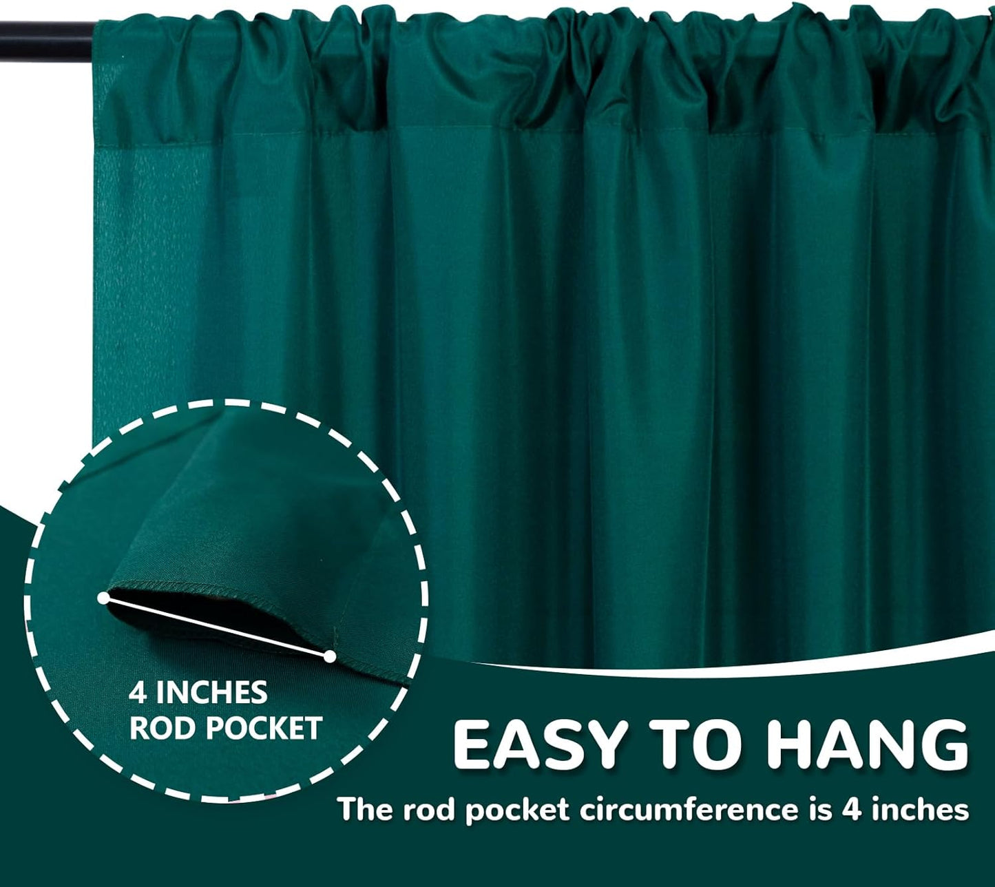 MEETSKY 10ft x 10ft Hunter Green Backdrop Curtains for Parties Wedding Curtain Rod Pocket Dark Green Photo Backdrop Sliding Drapes Backdrop Curtains for Photography, 5ft x 10ft, 2 Panels