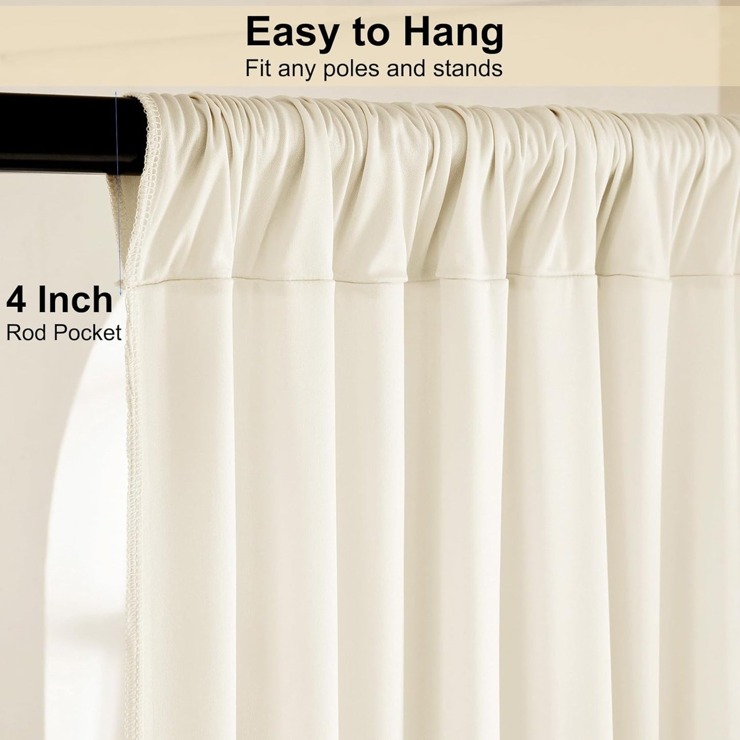 50ft x 15ft Ivory Wrinkle Free Backdrop Curtains for Parties,Silky Polyester Fabric Wedding Ceiling Drapes, 10 Panels 15ft Photo Back Drop Drapes for Baby Shower Photography Stage Background Cloth