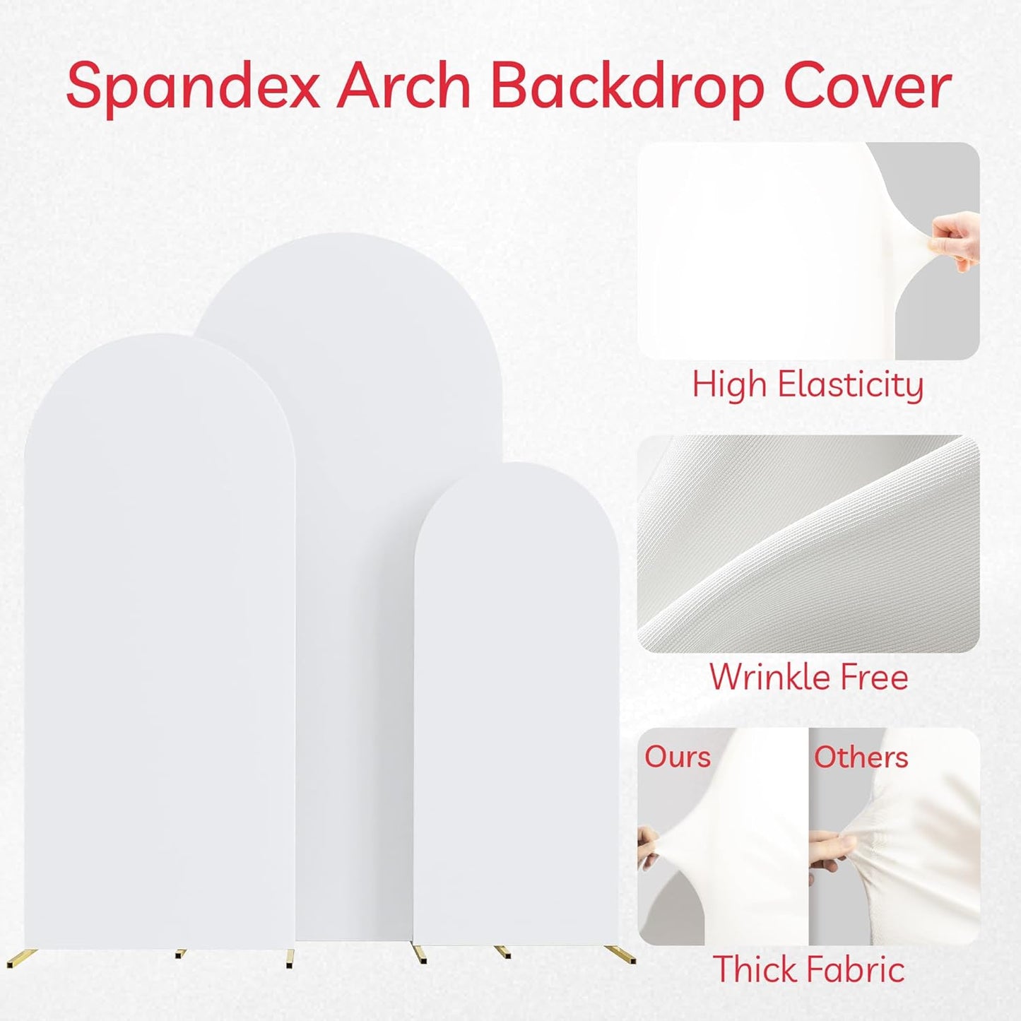Spandex Anti Wrinkle Arch Backdrop Cover - High Elastic Fitted Arch Stand Cover Set of 3, White Round Top Chiara Backdrop for Wedding Birthday Party Garden Decor 6Ft, 6.6Ft, 7.2Ft