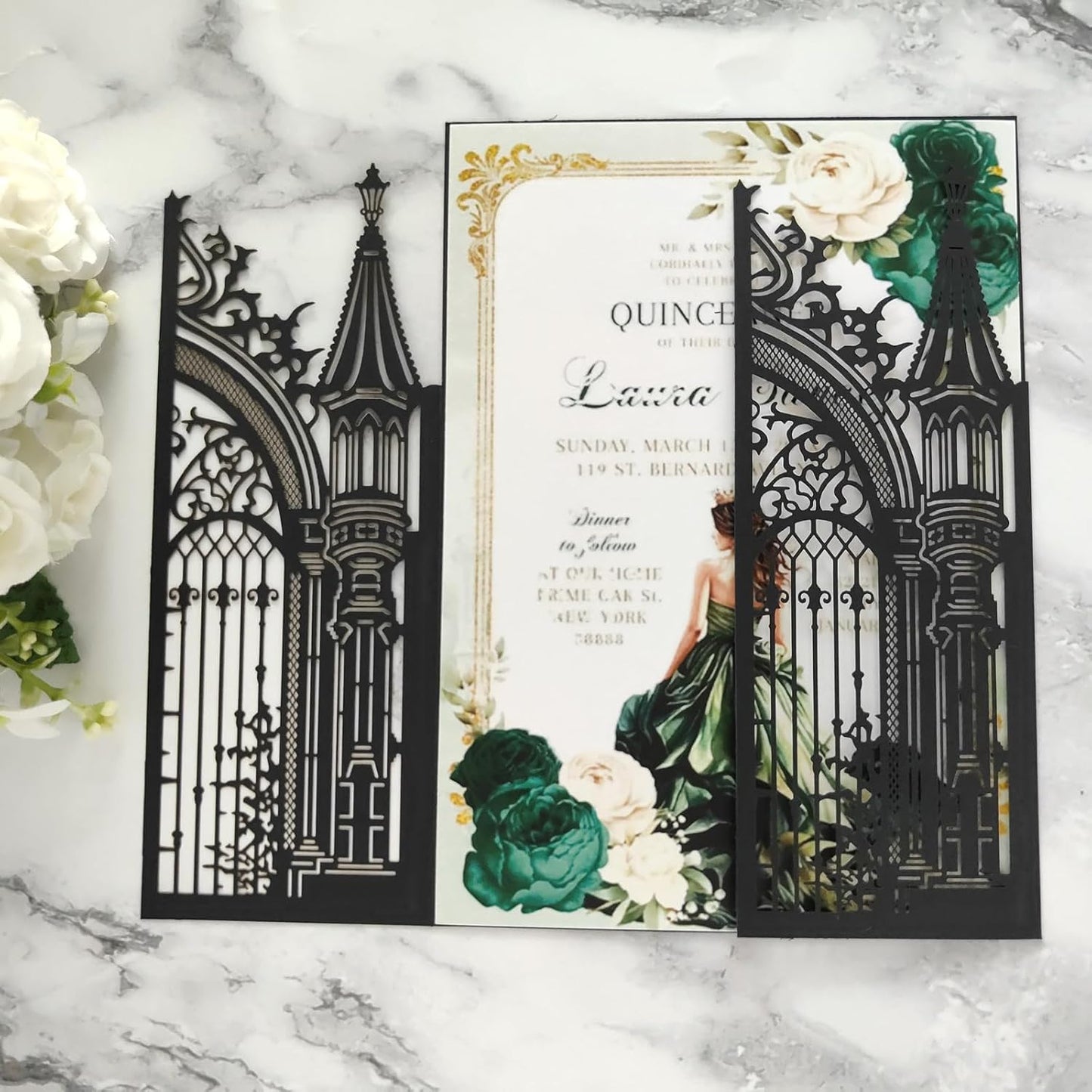 20PCS Laser Cut Wedding Invitations,Wedding Invitation Card Pocket,Quince Invites,Sweet 16 Invitations,Quinceanera Invitations,Laser Cut Invitations For All Occasions (black)