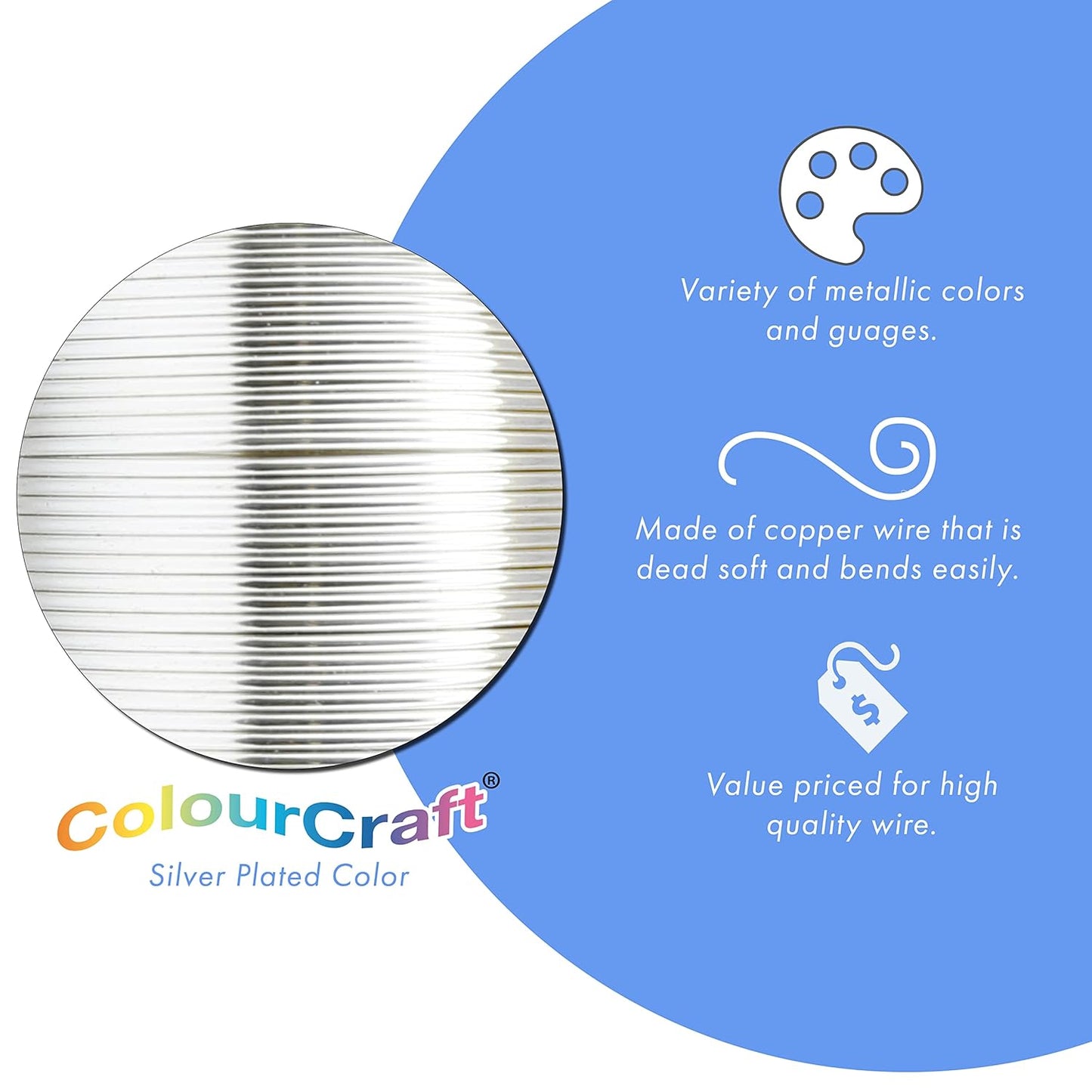 Beadalon ColourCraft Wire, 24 Gauge, Silver Plated, 30 yd Spool