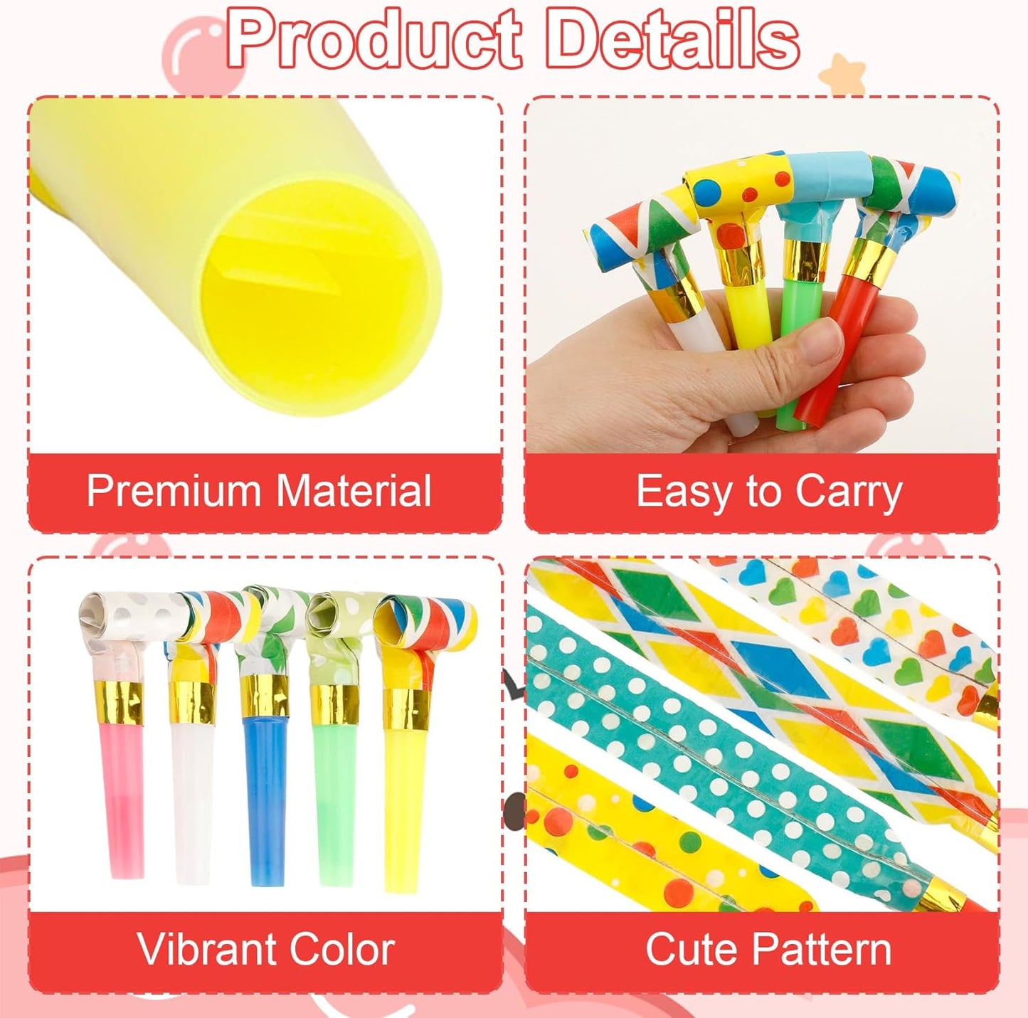 100 PCS Party Blowers, Party Blowers for Kids, Party Blowouts, Party Noise Makers Horns, Colorful Birthday Blowers Noisemakers Blow Horns Party Whistles Favors for Birthday Christmas New Years Events