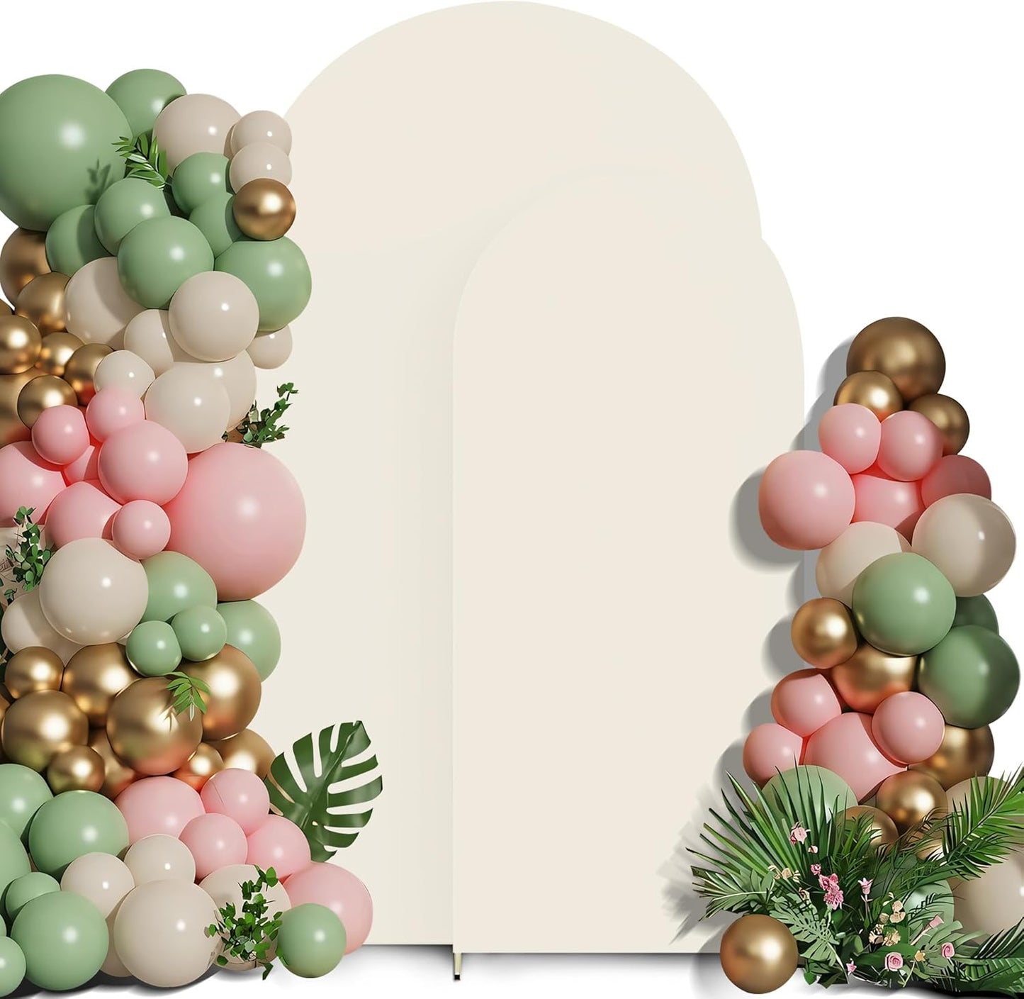 Set of 2 Arch Backdrop Cover Beige High Elastic Wrinkle-Resistant Arch Cover Spandex Fabric Thick Opaque Round Top Chiara Backdrop for Weddings Birthday Baby Shower Garden 6.6FT, 8FT