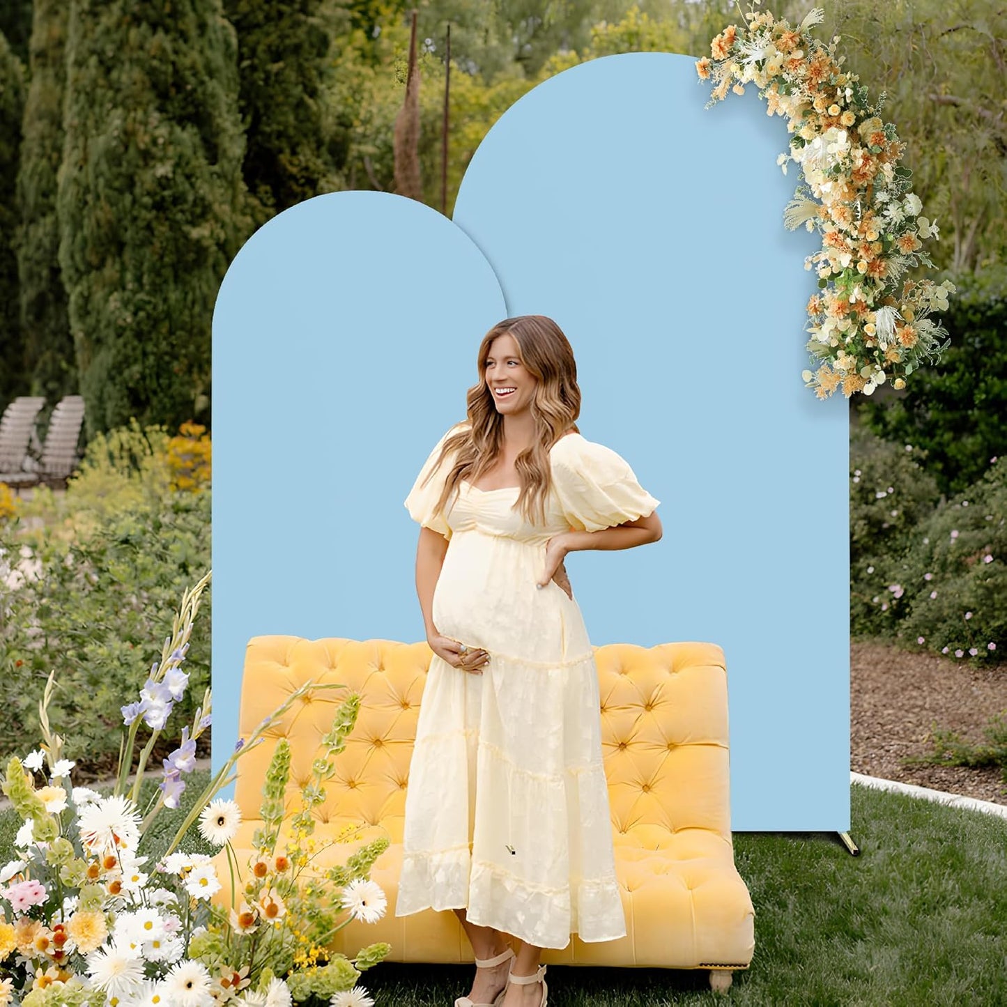 Set of 2 Arch Backdrop Cover Dusty Blue High Elastic Wrinkle-Resistant Arch Cover Spandex Fabric Thick Round Top Chiara Backdrop for Weddings Birthday Baby Shower Garden 6.6FT, 8FT