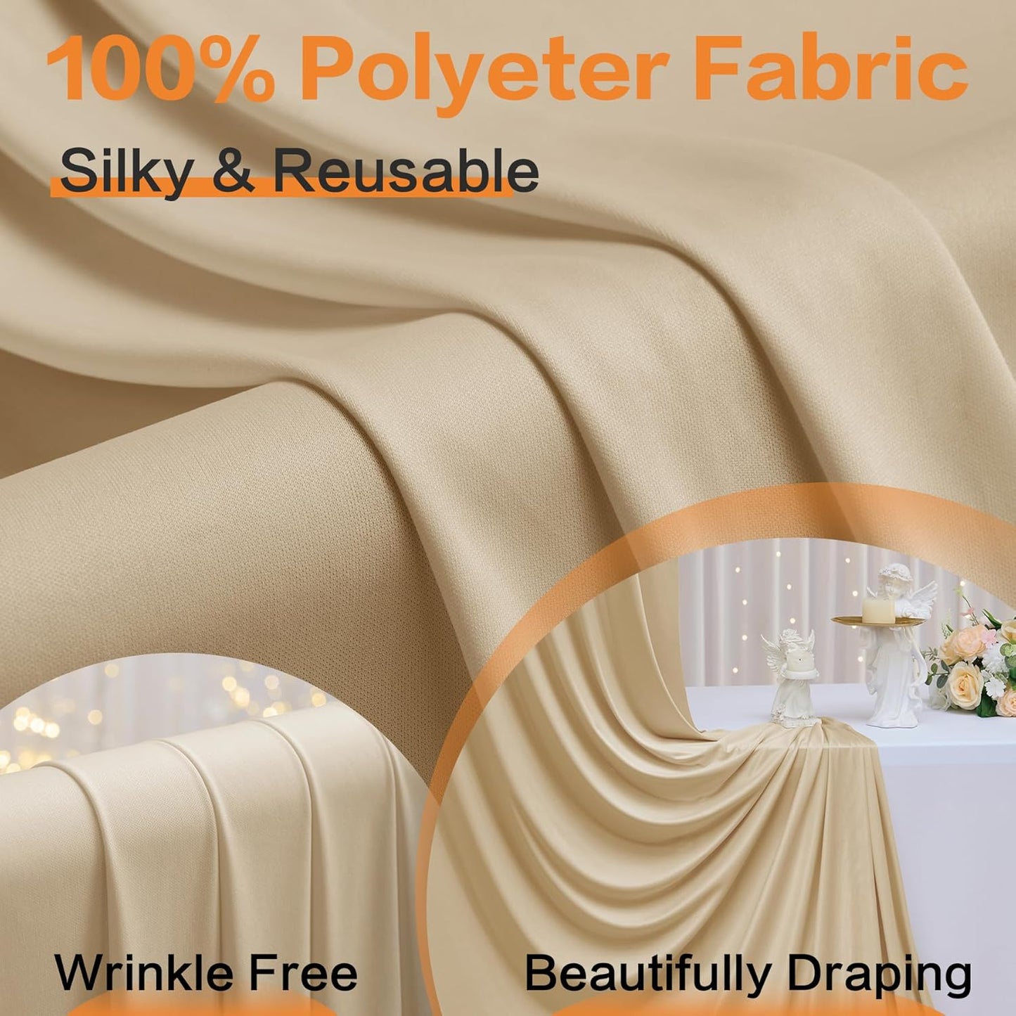 20ft x 15ft Beige Wrinkle Free Backdrop Curtains for Parties,Silky Polyester Fabric Wedding Ceiling Drapes, 4 Panels 15ft Photo Back Drop Drapes for Baby Shower Photography Stage Background Cloth