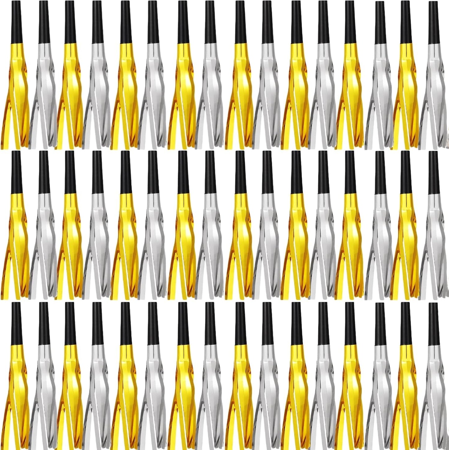 Metallic Fringed Noise Makers, 48 Pcs, Gold, Silver, for Noise Makers Party Favors, Baby Shower, Kids Birthday, New Year Party