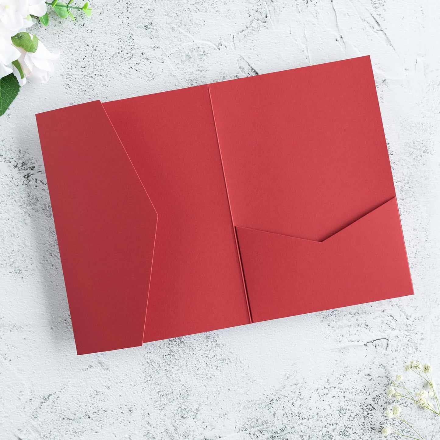 20 PCS Red Tri-fold Laser Cut Wedding Invitation Pockets for 5x7 Wedding Cards Bridal Shower Engagement Quinceanera Invitation