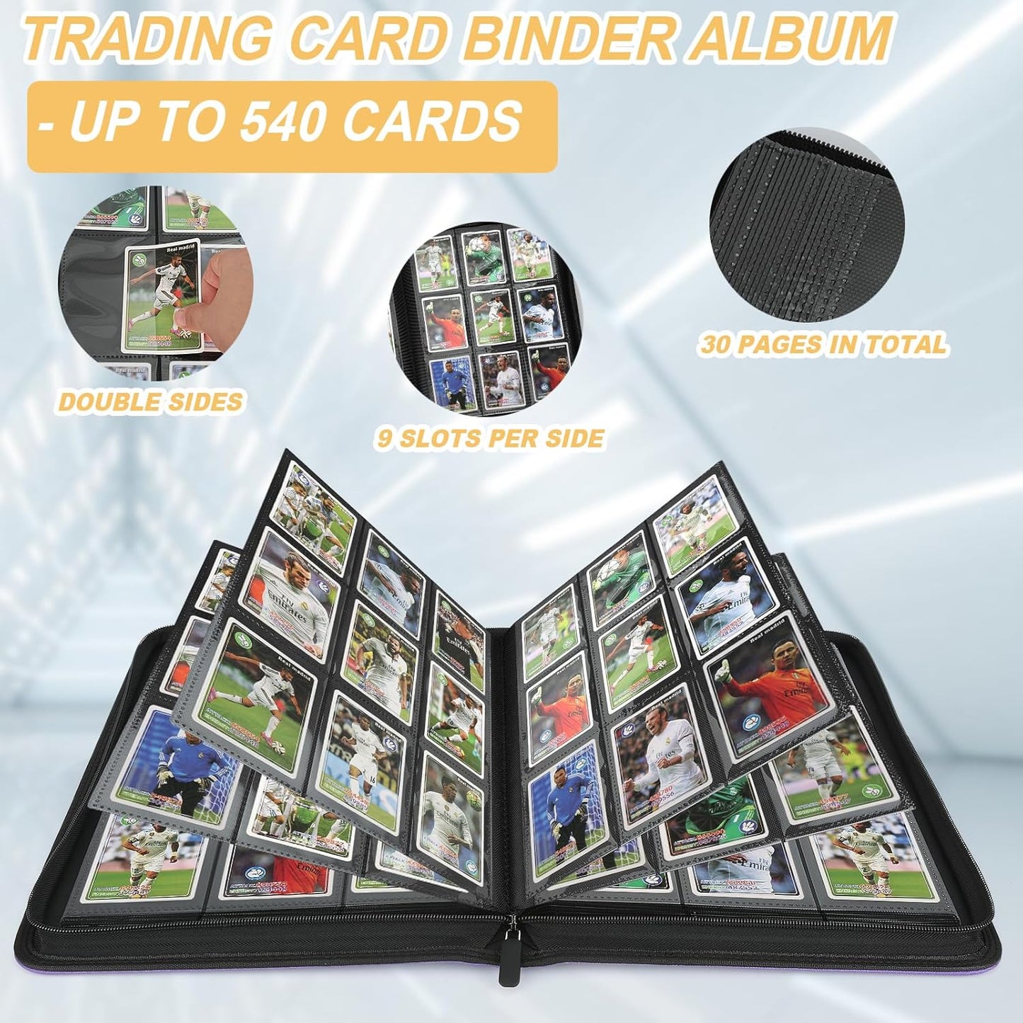 Trading Card Binder, Card Collection Binder Album Folder with 540 Side Loading Pockets, 9 Pocket Trading Card Album Folder for TGC,MTG, Baseball Cards, Yugioh
