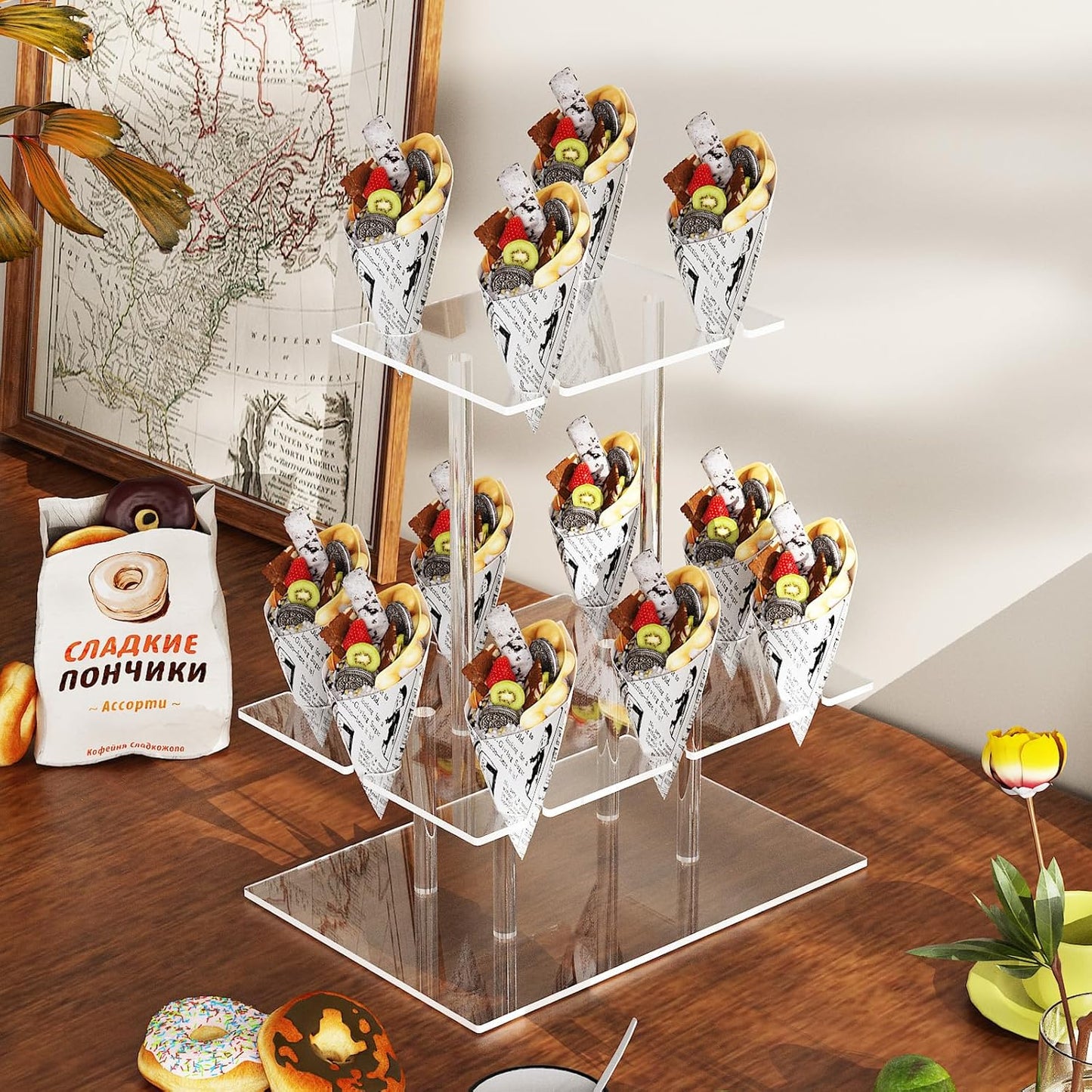 Champagne Tower, Rectangle Acrylic Champagne Display Rack Stand with 12 Slots, 2 Tiers Floating Sight Champagne Flute Holder for Party, Wedding, School, Celebration, 13.3x9.4x15.3 inch