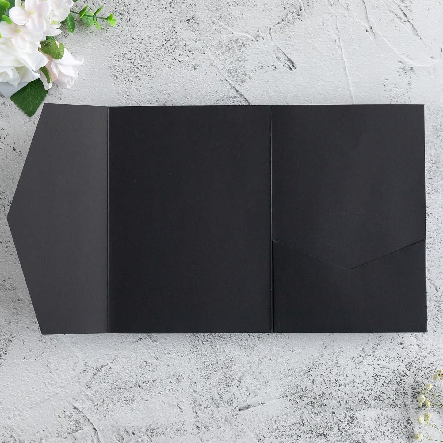 20 PCS Black Tri-fold Laser Cut Wedding Invitation Pockets for 5x7 Wedding Cards Bridal Shower Engagement Quinceanera Invitation