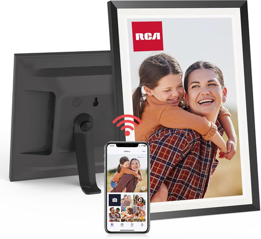 RCA 10.1” WiFi Digital Picture Frame, Electronic Photo Frames 32GB Storage, HD IPS Touch Screen WiFi Frame/Auto Rotate/Wall Mounted, Easy Setup in Uhale App to Share Photo/Video Anytime (Black)