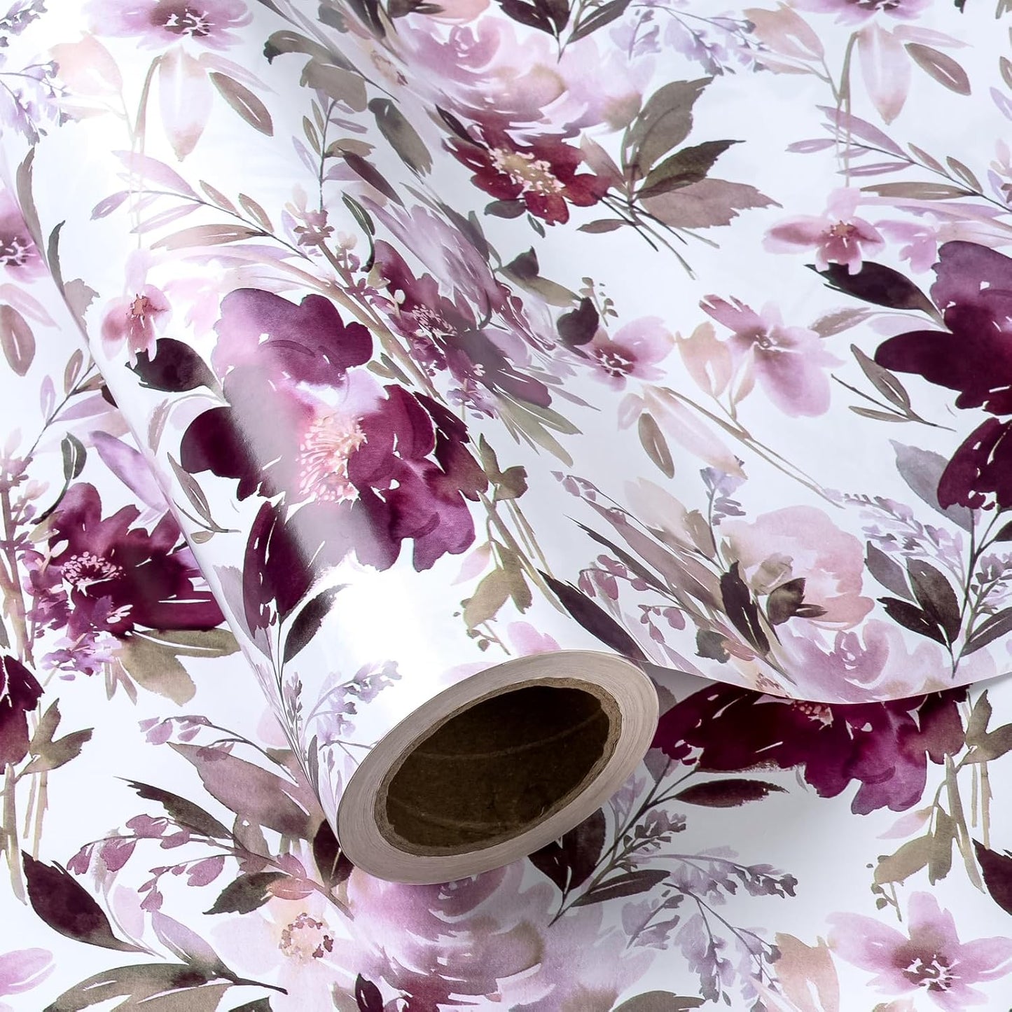 WRAPAHOLIC 30 Inch Jumbo Reversible Floral Wrapping Paper - 30 Inch X 33 Feet - Purple Floral Design for Wedding, Birthday, Mothers Day, Baby Shower, Anniversary, Bridal Shower
