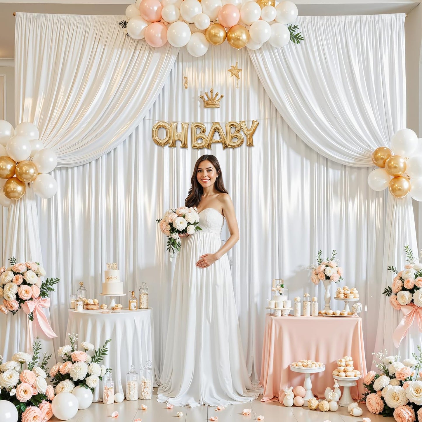 10x10 ft White Glitter Backdrop Curtain for Parties, Wrinkle Free Glitter Photo Backdrop Drapes 2 Panels 5x10FT Shimmer Back Drop Cloth for Wedding Birthday Baby Shower Photography Background Decor