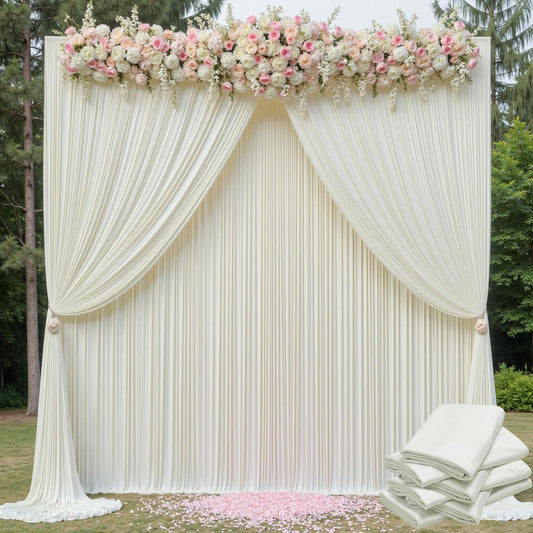 30ft x 15ft Ivory Wrinkle Free Backdrop Curtains for Parties,Silky Polyester Fabric Wedding Ceiling Drapes, 6 Panels 15ft Photo Back Drop Drapes for Baby Shower Photography Stage Background Cloth