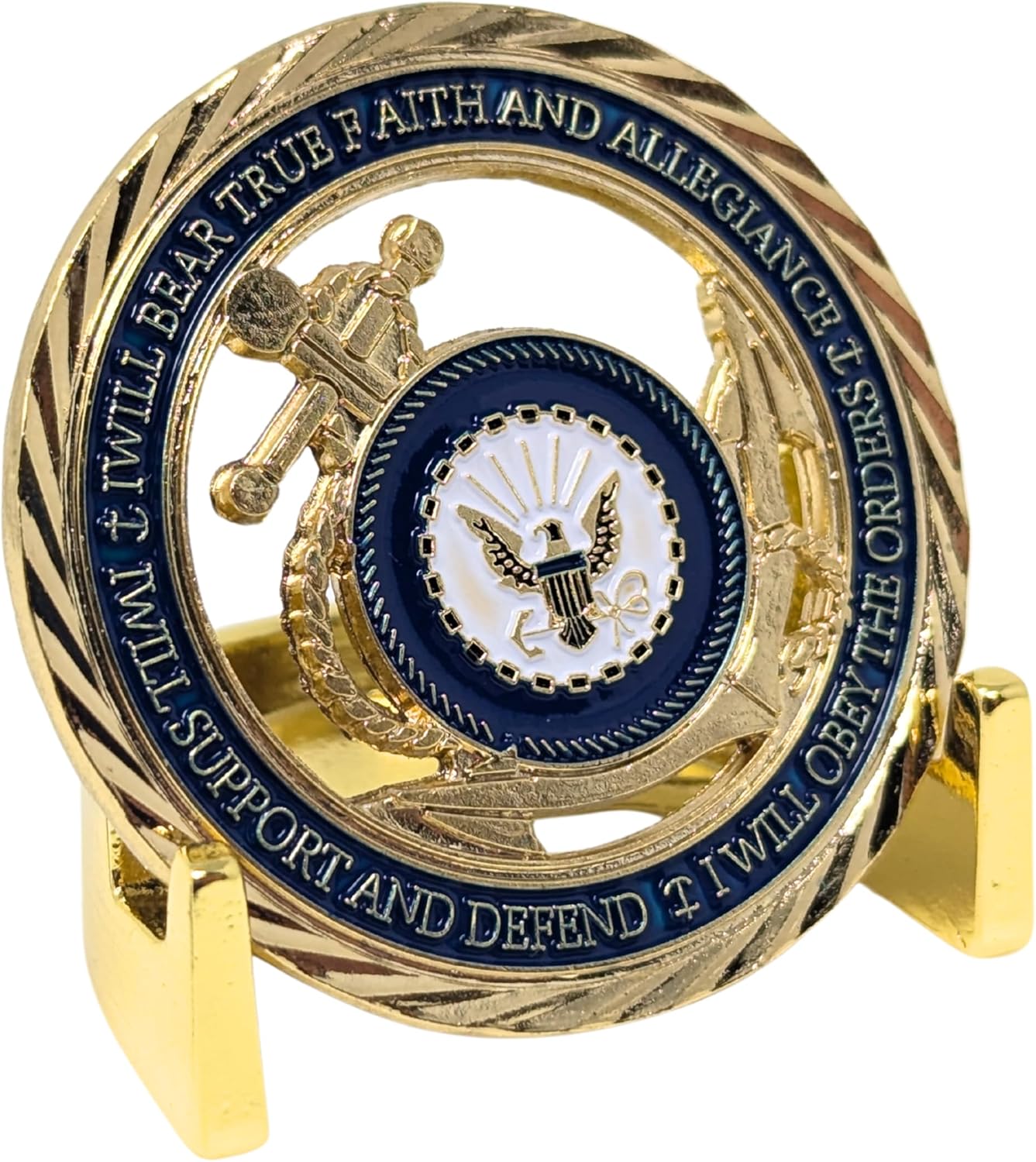 Military Challenge Coin Display Stand - Solid Metal with Anodized Finish - US Vet. Business (Gold Two-Pack)