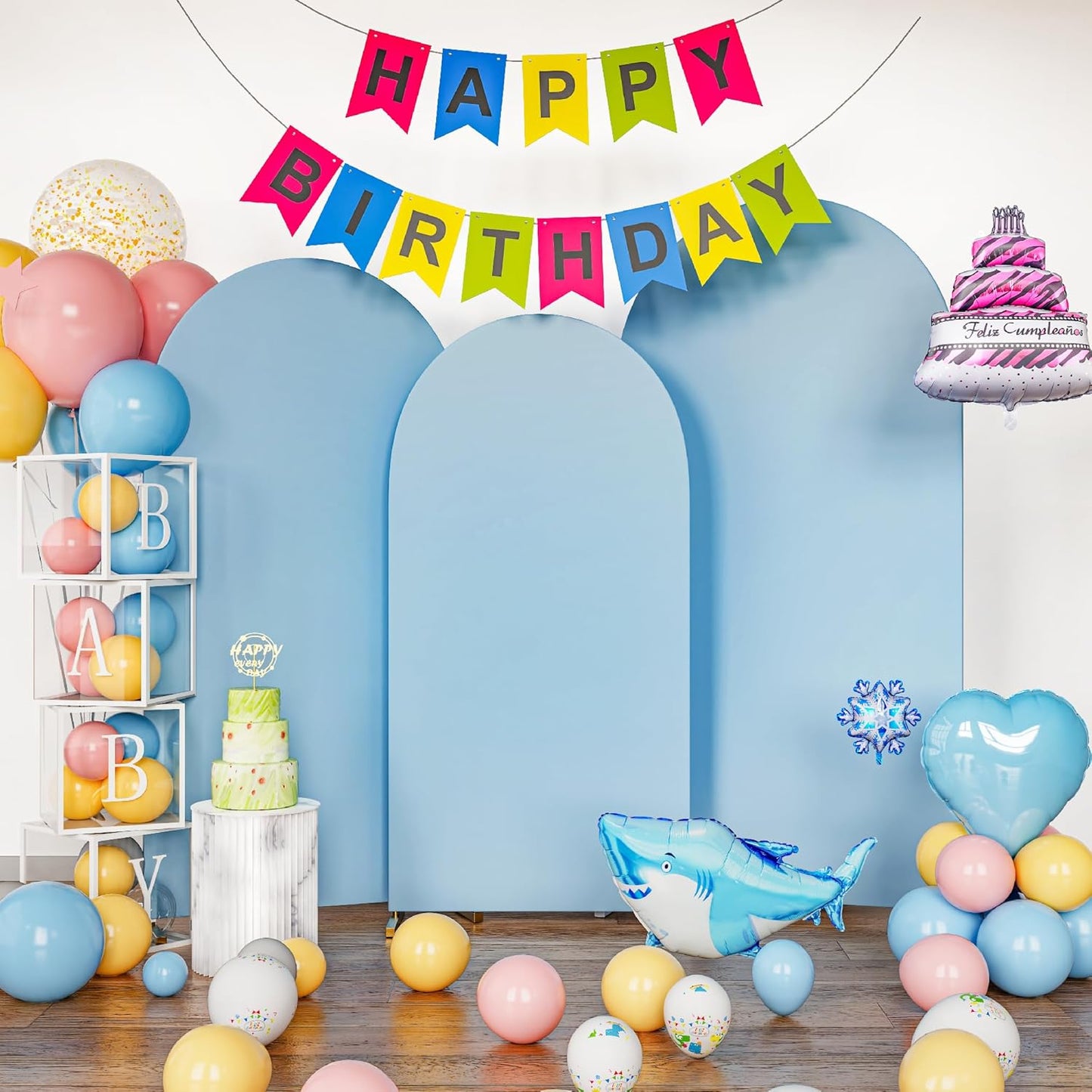 Spandex Anti Wrinkle Arch Backdrop Cover - High Elastic Fitted Arch Stand Cover Set of 3 Dusty Blue Round Top Chiara Backdrop for Wedding Birthday Party Garden 6.6FT, 7.2FT, 8FT