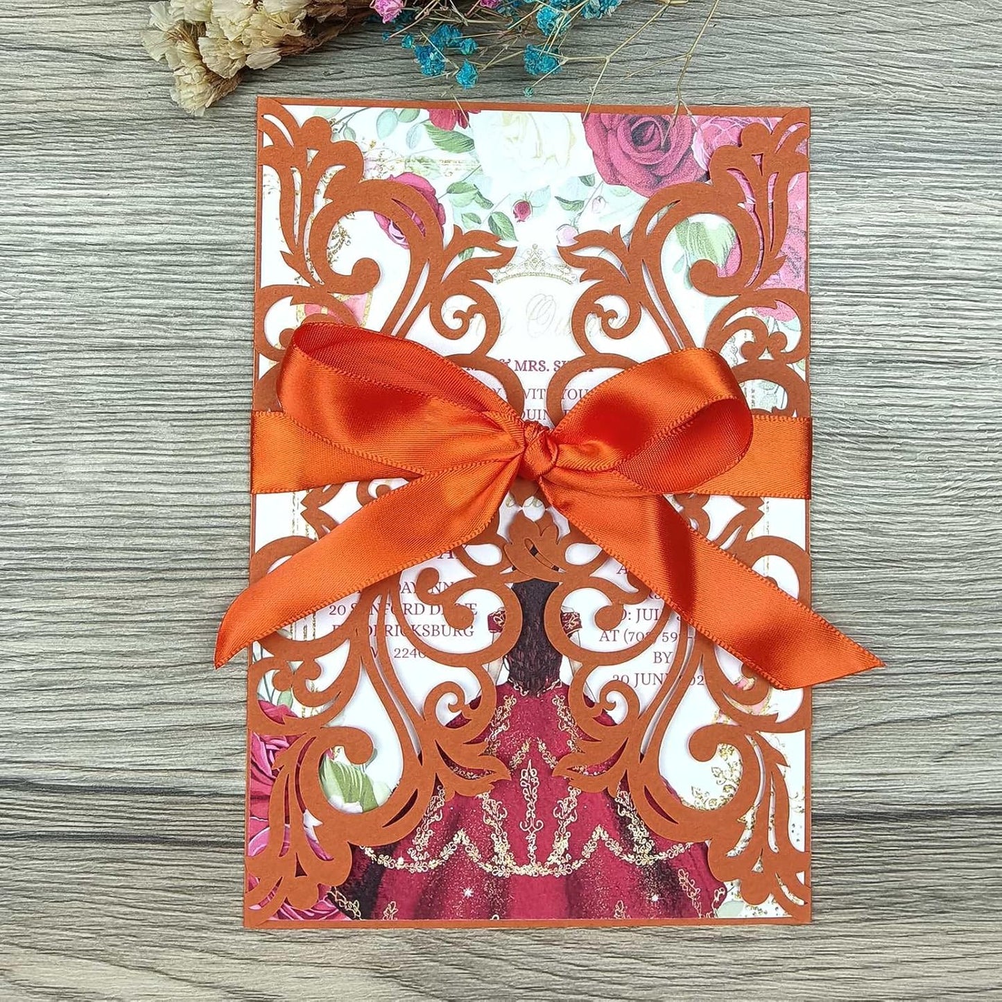 25PCS Terracotta Laser Cut Wedding Invitations Cards with Envelopes,Blank Inner Sheets,Ribbons for Wedding Bridal Shower Quinceañera Engagement Birthday Invites