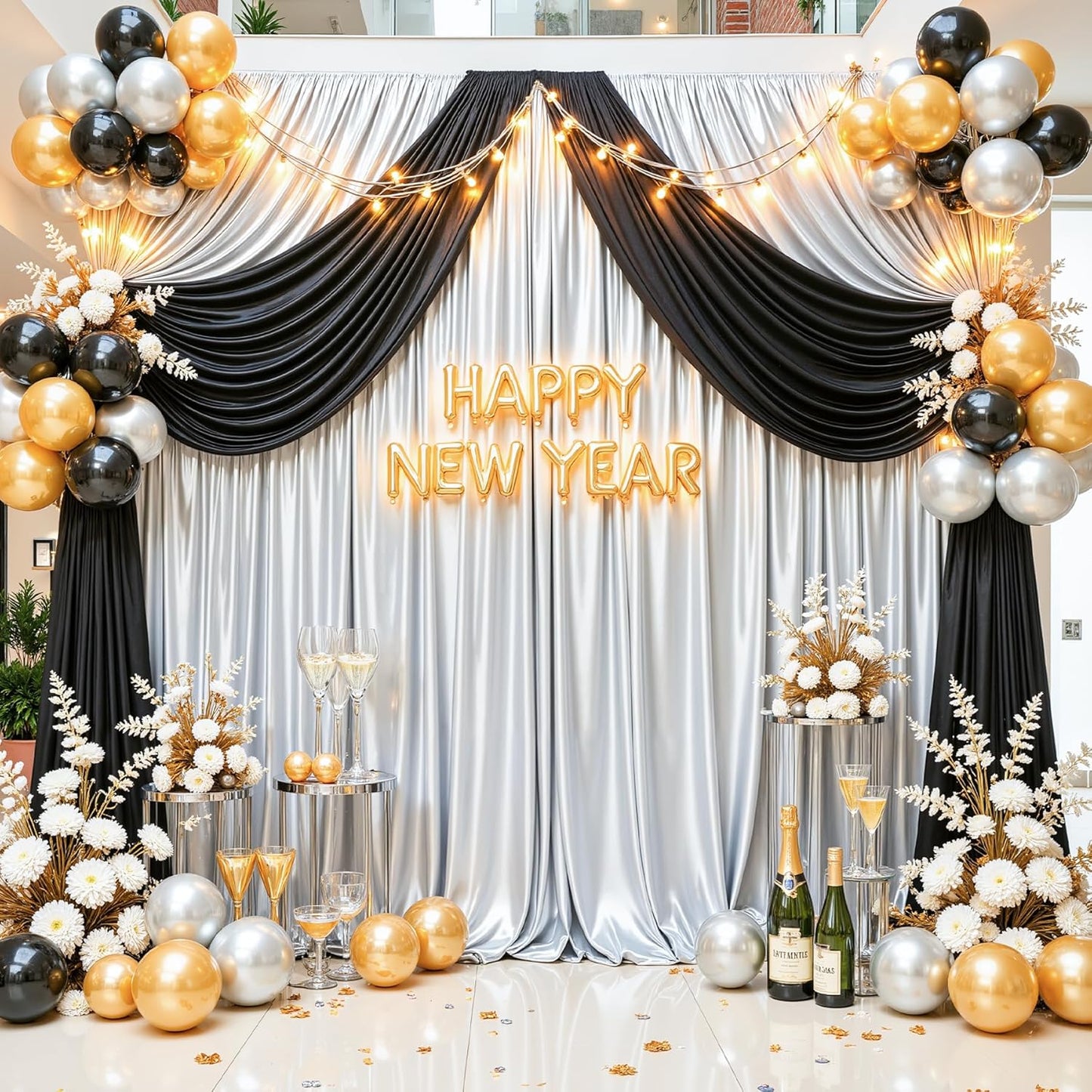 10x10 ft Silver Glitter Backdrop Curtain for Parties, Wrinkle Free Glitter Photo Backdrop Drapes 2 Panels 5x10FT Shimmer Back Drop Cloth for Wedding Birthday Stage Photography Background Decor
