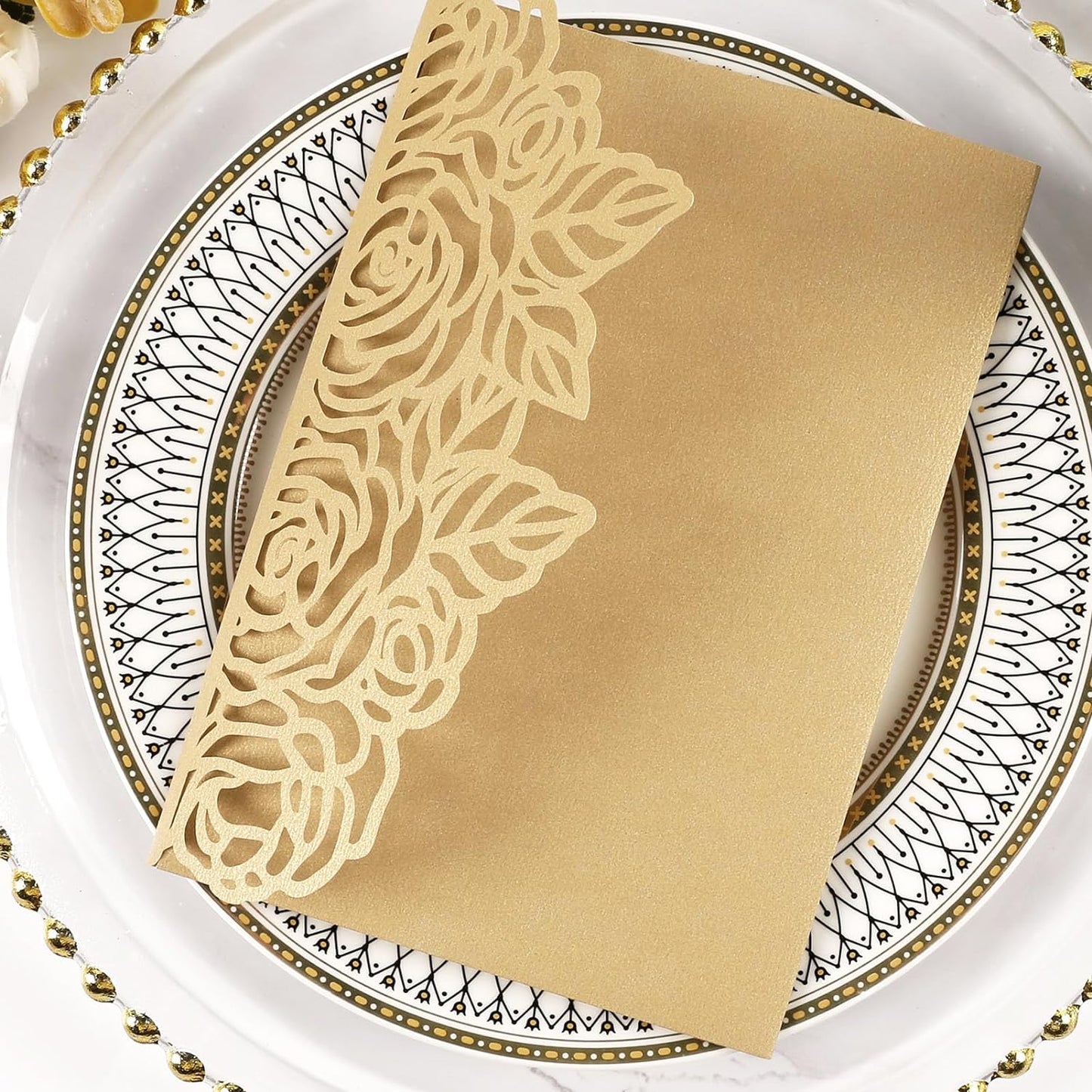 50pcs Gold Laser Cut Wedding Invitations Card Pocket with Envelope and RSVP Cards 5x7 '' Tri-Fold Wedding Invitation Kit for Wedding Engagement Bridal Shower Birthday Quinceanera Party Invite