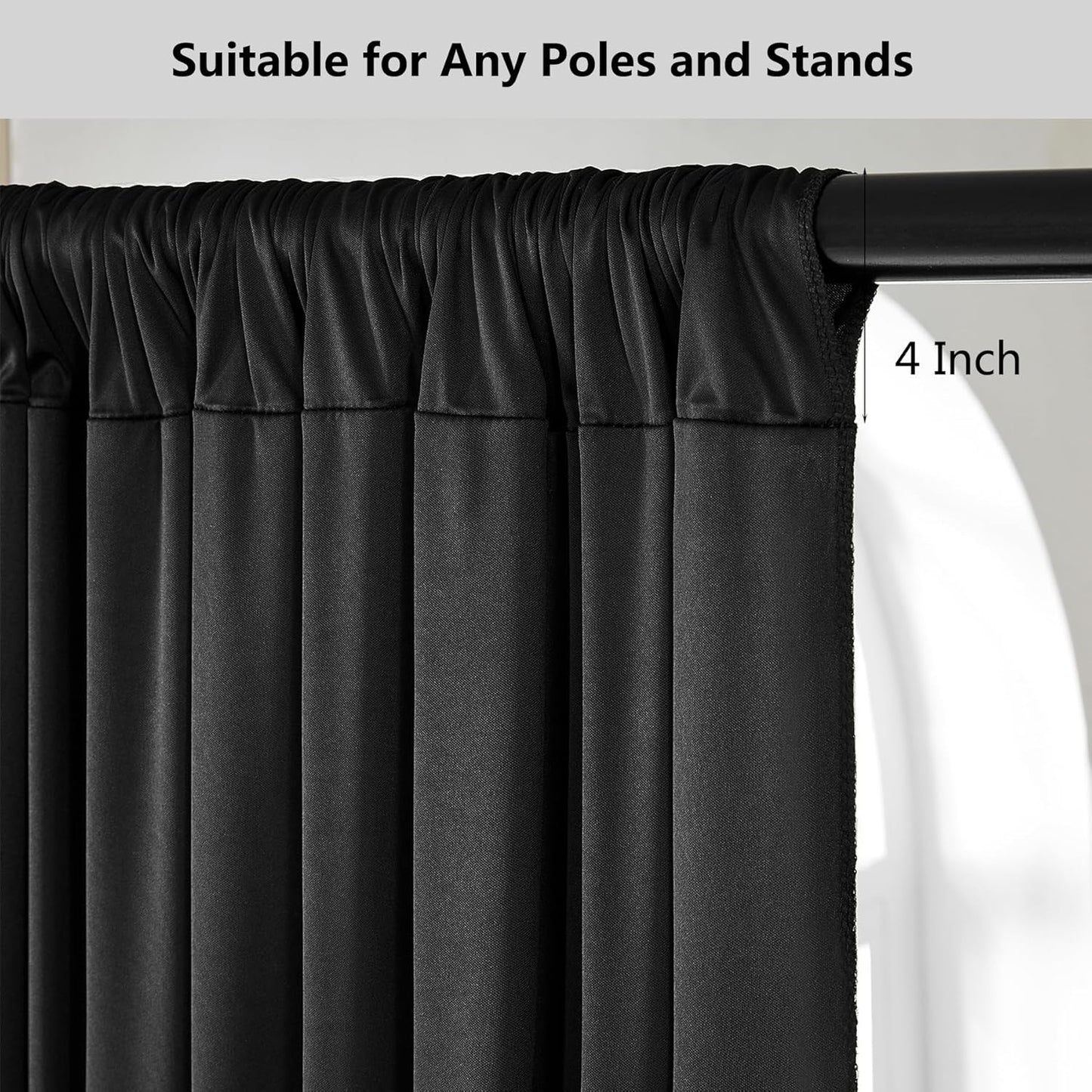 30ft x 15ft Black Wrinkle Free Backdrop Curtain for Parties, Silky Polyester Fabric Wedding Ceiling Drapes, 6 Panels 15ft Photo Back Drop Drapes for Baby Shower Photography Stage Background Cloth