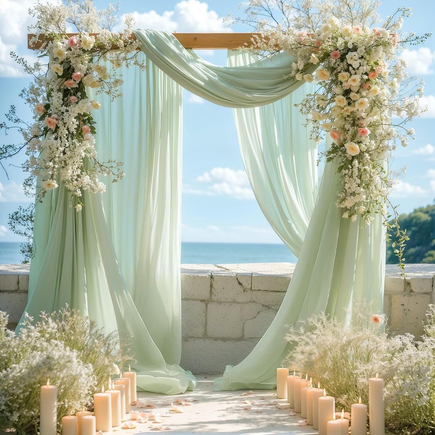 PARTISKY Wedding Arch Draping Fabric, 1 Panel 28" x 19Ft Sage Green Sheer Fabric Drapes Backdrop Curtain for Wedding Ceremony Party Ceiling Decor（1 Panel）, Sage Green
