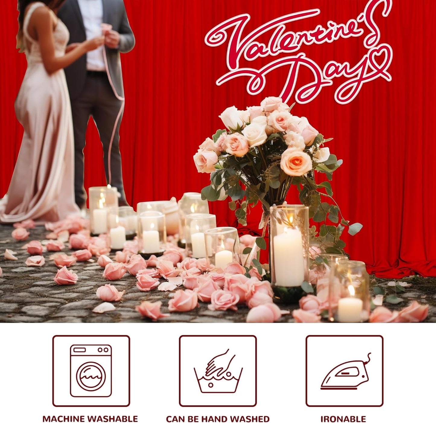 MEETSKY Red Backdrop Curtains for Party Valentine's Day Arch Stage Wedding Ceremony Red Curtains Fabric Photography Backdrop Drapes for BBirthday Party Baby Shower Christmas, 5ft x 8ft, 2 Panels