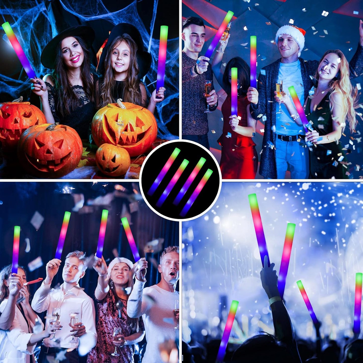 Glow Sticks Bulk, 32 Pcs LED Foam Sticks Glow in the Dark Party Supplies with 3 Modes Colorful Flashing,Light Up Batons Party Favors for Party Wedding Birthday Concert Halloween Christmas