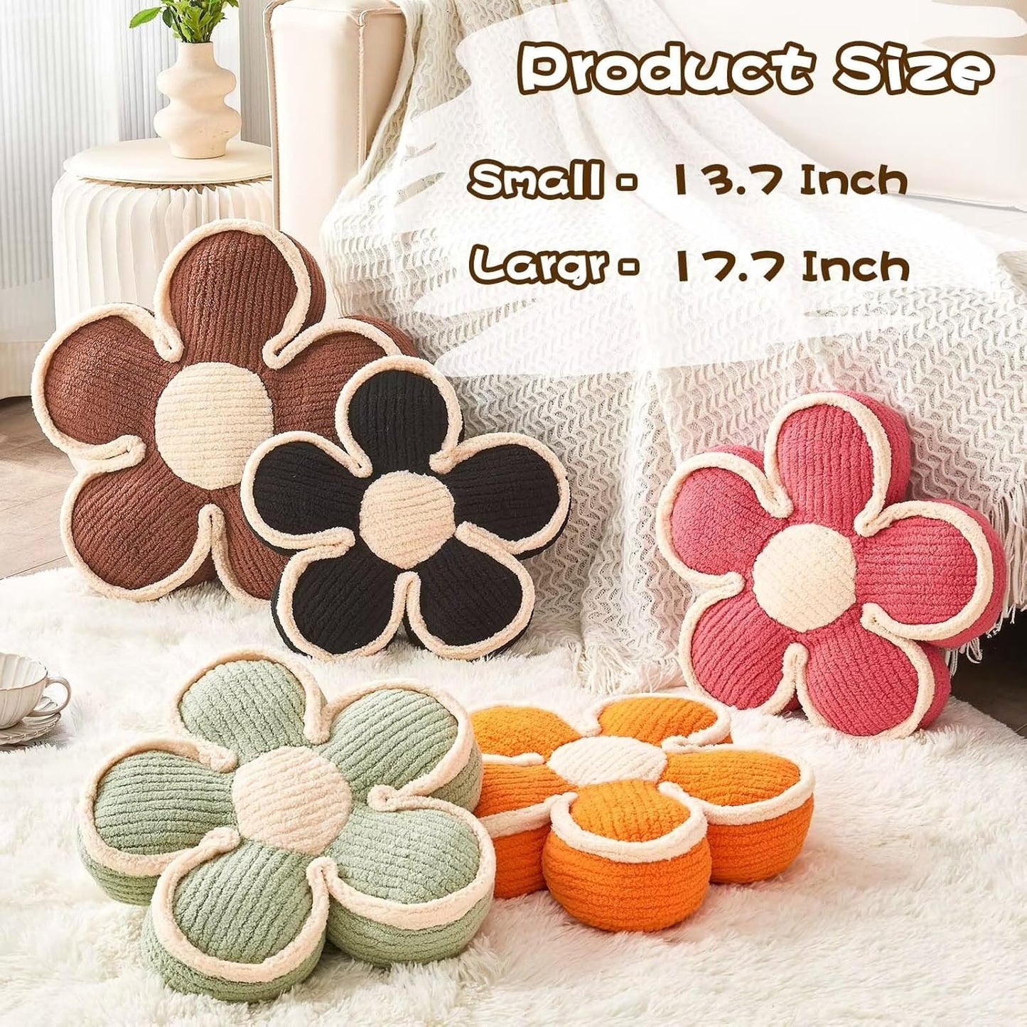 Flower Pillow, Soft Shaped Floor Cushion, Decorative Throw Pillow, Cute Seating Cushion, Room Decor Plush Pillows for Sofa Couch Bed (17.7 Inch, Sage Green)