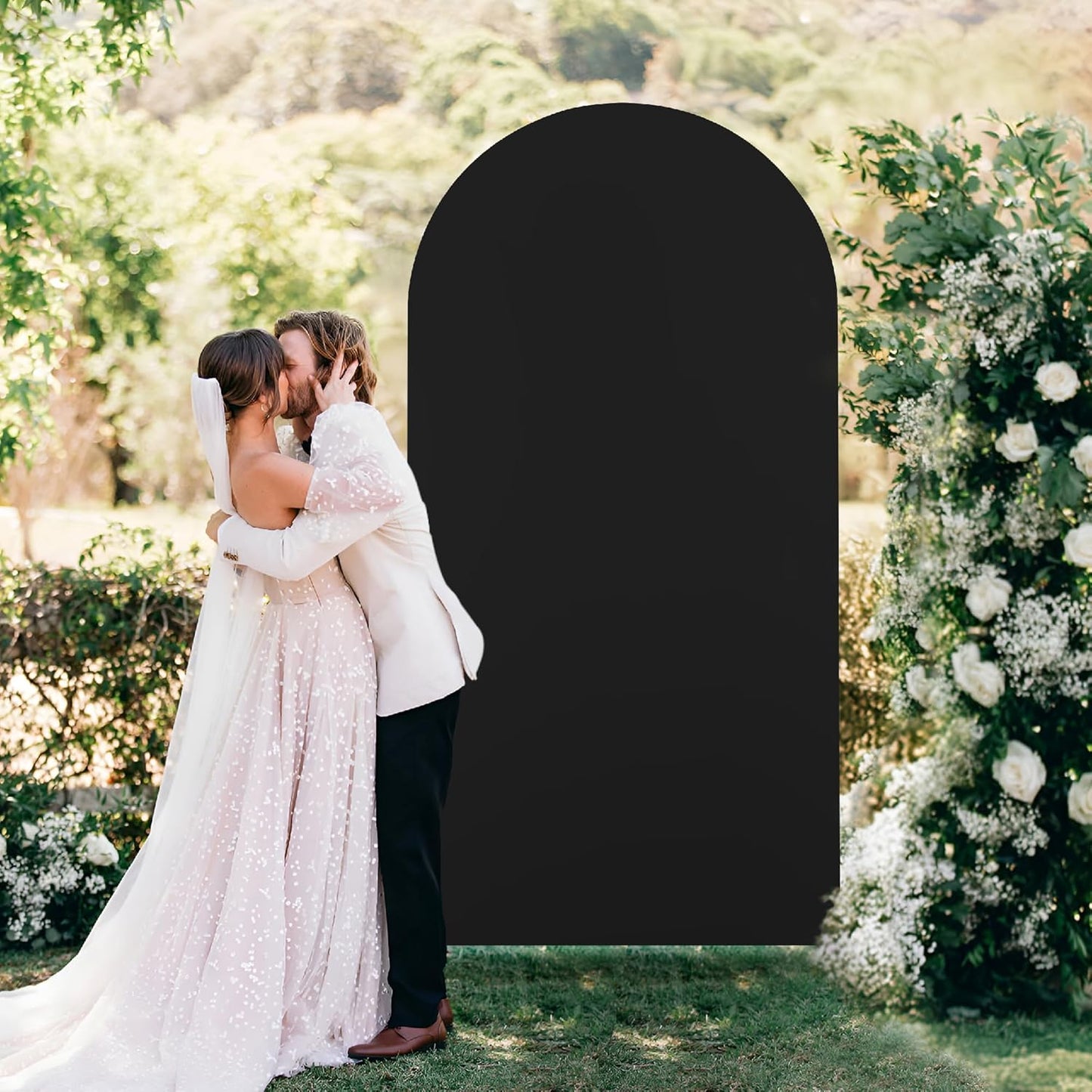 Arch Backdrop Stand Cover 6Ft Black Thick Spandex Fabric Arch Backdrop Cover High Elasticity Fitted Round Top for Wedding Birthday Party Baby Shower Garden Decoration