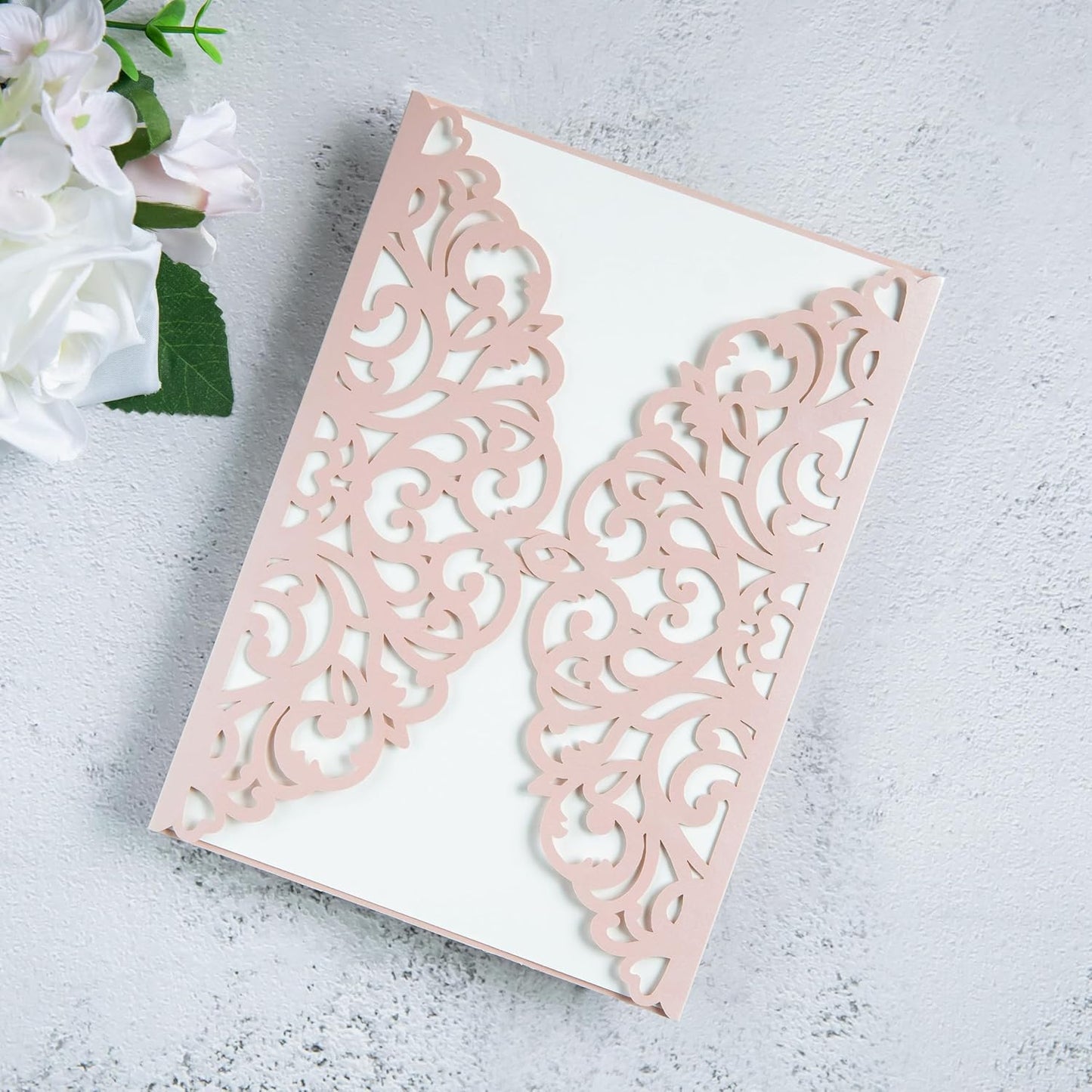20Pcs Blush Pink Laser Cut Invitation Cards With Blank Inner Sheets for Wedding Cards Bridal Shower Engagement Quinceanera Invitation (No Envelopes)