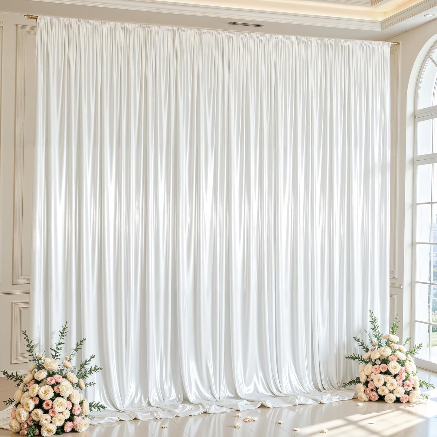 10x10 ft White Glitter Backdrop Curtain for Parties, Wrinkle Free Glitter Photo Backdrop Drapes 2 Panels 5x10FT Shimmer Back Drop Cloth for Wedding Birthday Baby Shower Photography Background Decor