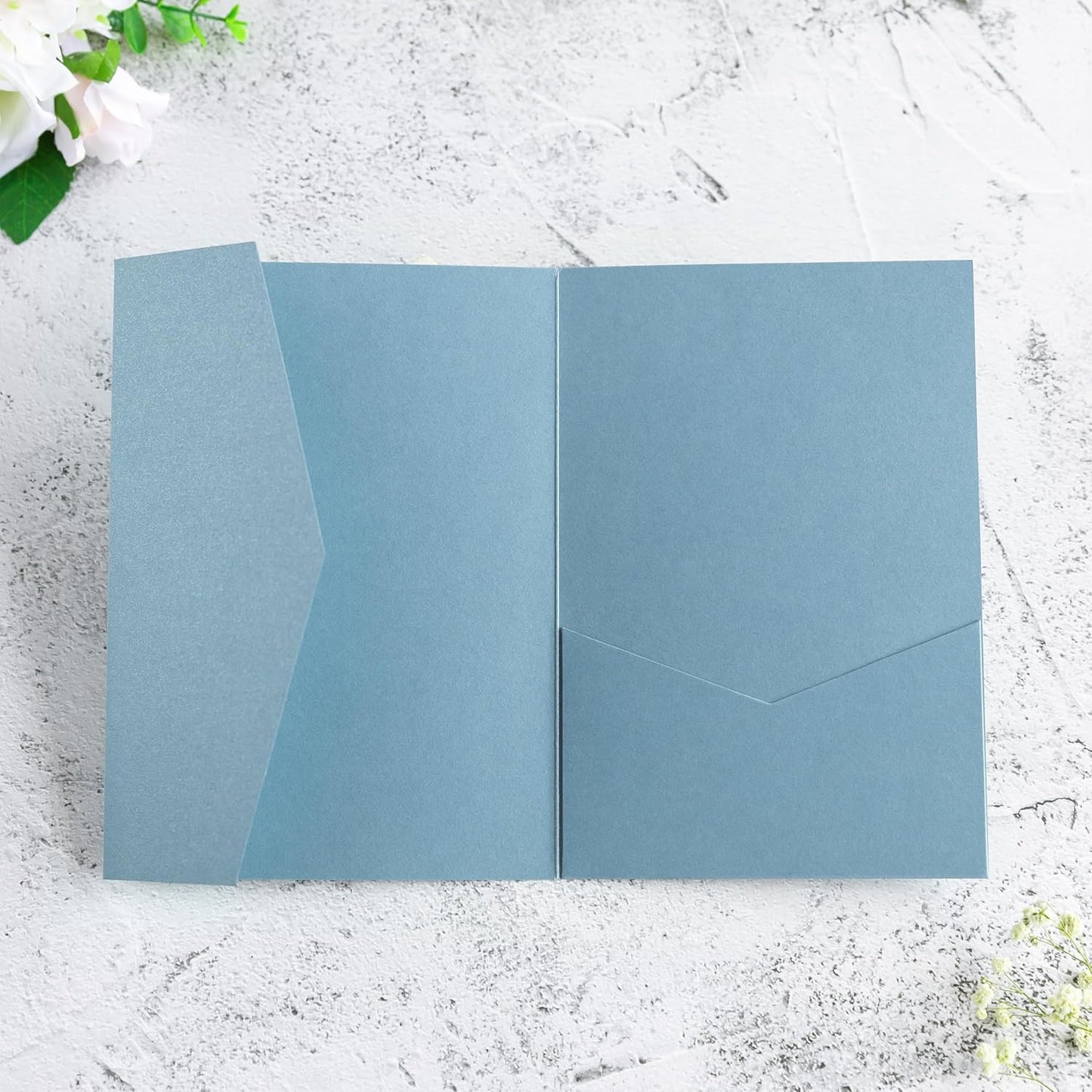 20 Pcs 5.12x7.1'' Sparkle Dusty Blue Tri-fold Laser Cut Wedding Invitation Cards for Wedding Bridal Shower Quinceañera Engagement Birthday Invitation