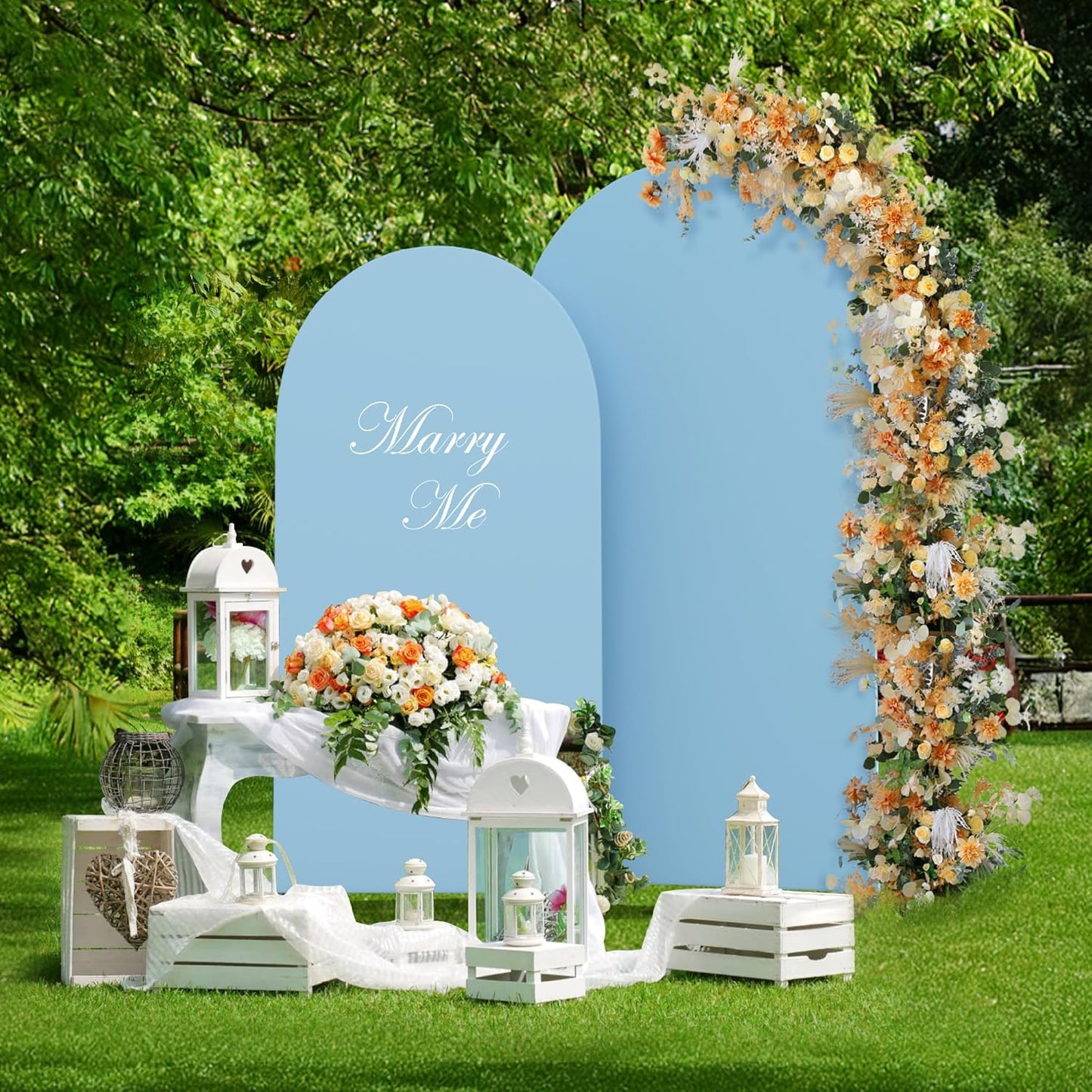 Set of 2 Arch Backdrop Cover Dusty Blue High Elastic Wrinkle-Resistant Arch Cover Spandex Fabric Thick Round Top Chiara Backdrop for Weddings Birthday Baby Shower Garden 6.6FT, 8FT