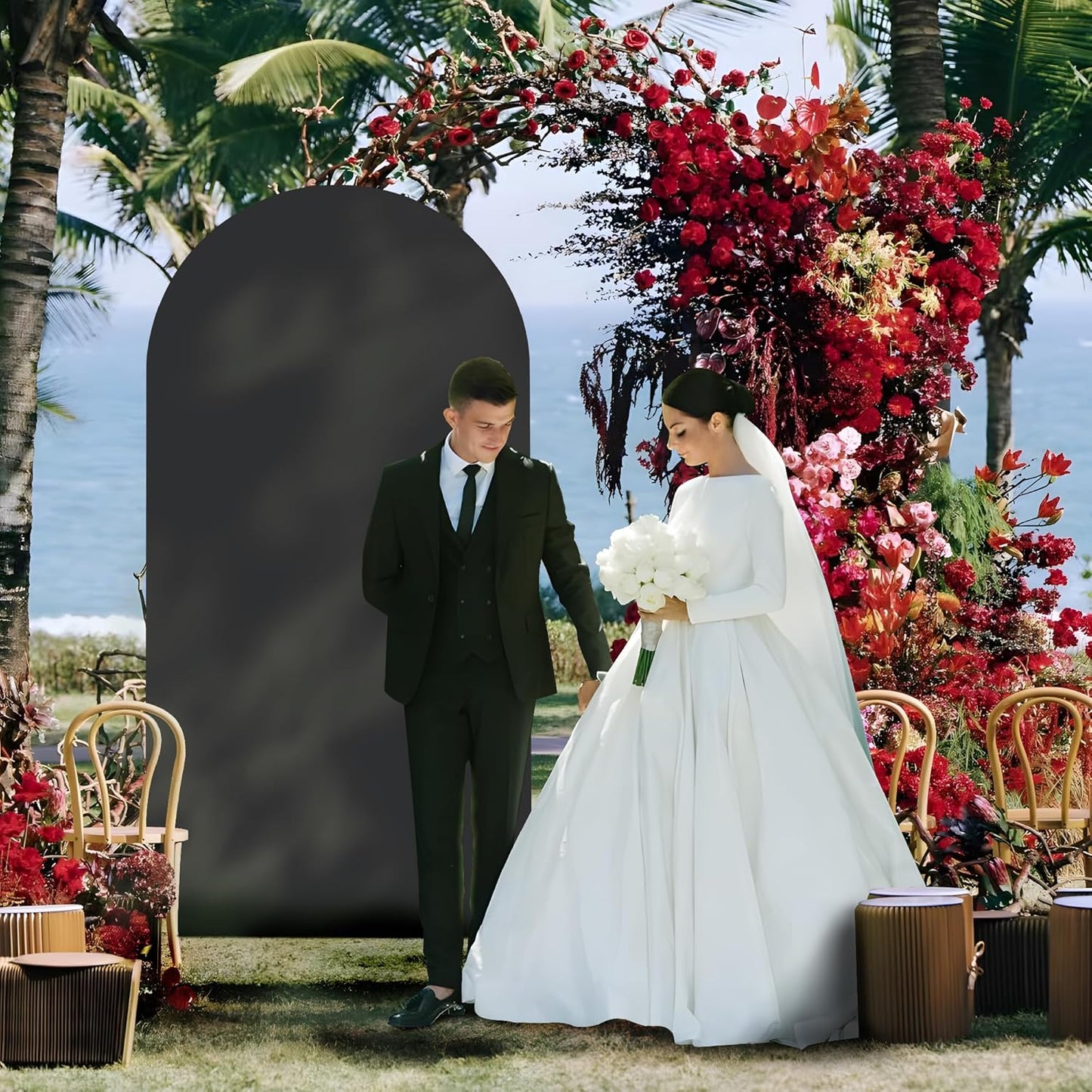 Arch Backdrop Stand Cover 6Ft Black Thick Spandex Fabric Arch Backdrop Cover High Elasticity Fitted Round Top for Wedding Birthday Party Baby Shower Garden Decoration