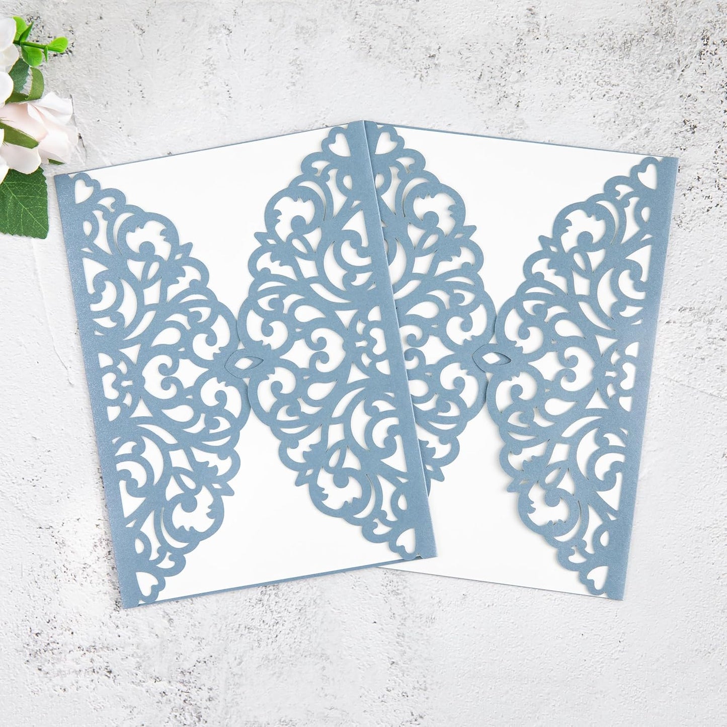 20Pcs Dusty Blue Laser Cut Invitation Cards With Blank Inner Sheets for Wedding Cards Bridal Shower Engagement Quinceanera Invitation (No Envelopes)