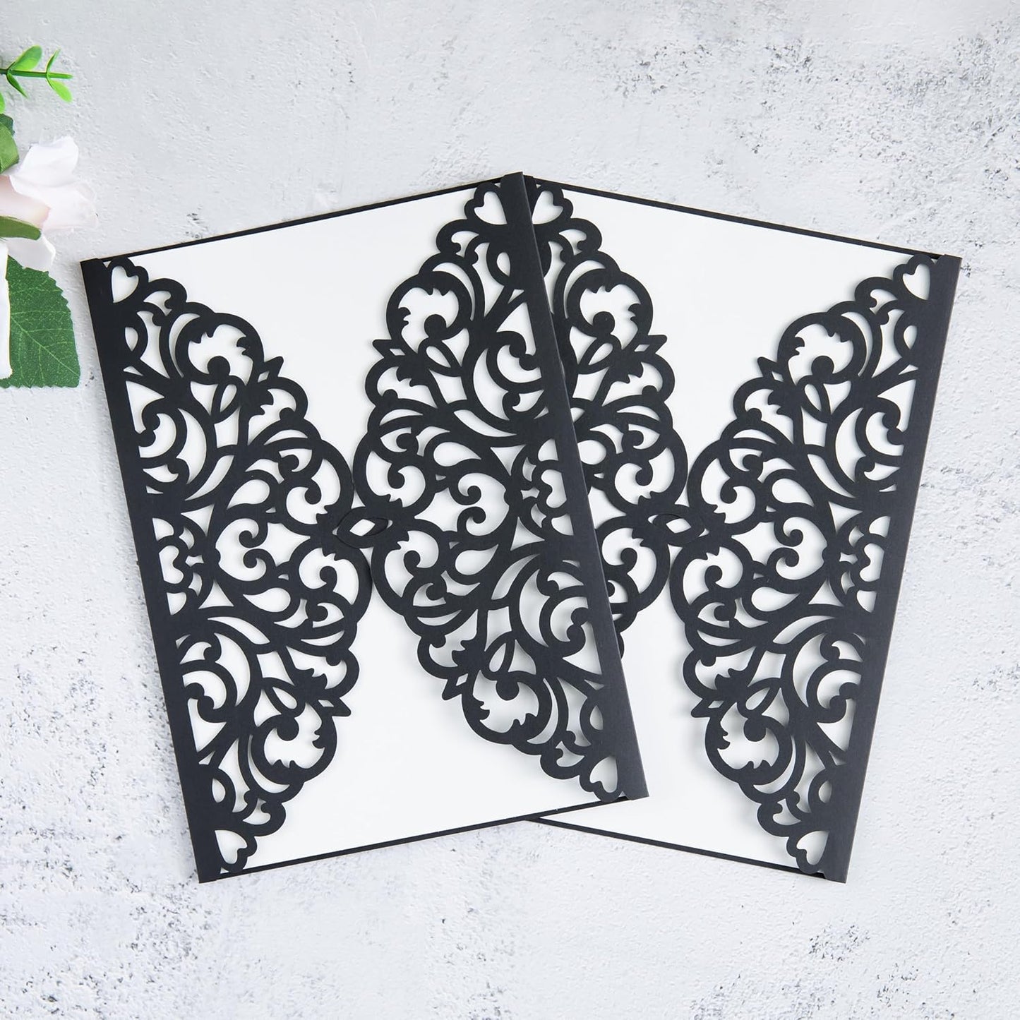20Pcs Black Laser Cut Invitation Cards With Blank Inner Sheets for Wedding Cards Bridal Shower Engagement Quinceanera Invitation (No Envelopes)