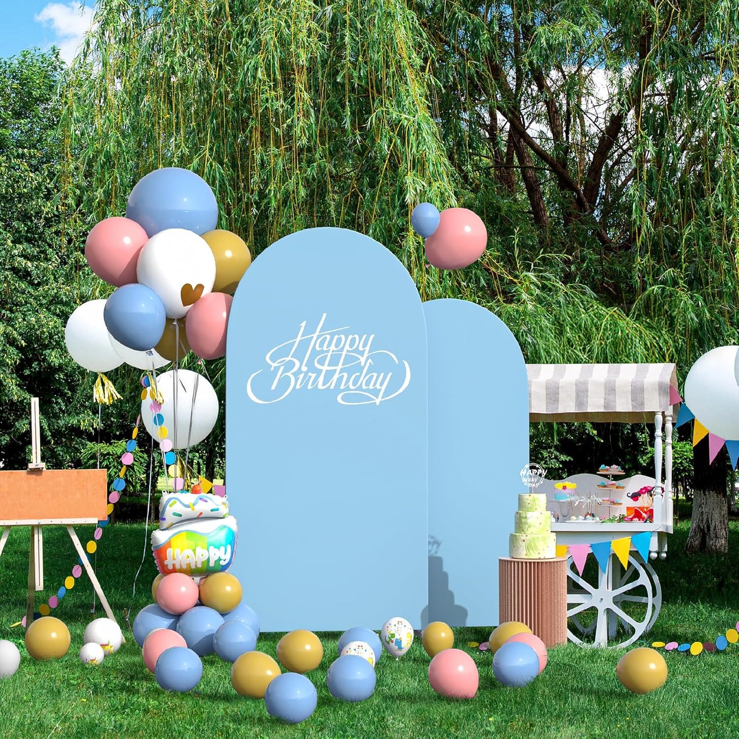 Set of 2 Arch Backdrop Cover High Elastic Wrinkle-Resistant Arch Cover Spandex Fabric Thick Opaque Round Top Chiara Backdrop for Wedding Birthday Baby Shower Garden 6FT, 7.2FT, Dusty Blue