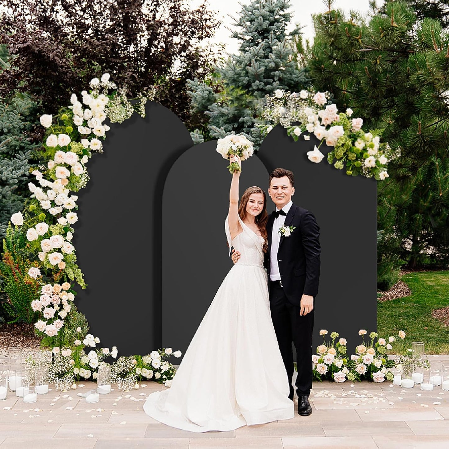 Spandex Anti Wrinkle Arch Backdrop Cover - High Elastic Fitted Arch Stand Cover Set of 3 Black Round Top Chiara Backdrop for Wedding Birthday Party Garden Decor 6.6FT, 7.2FT, 8FT