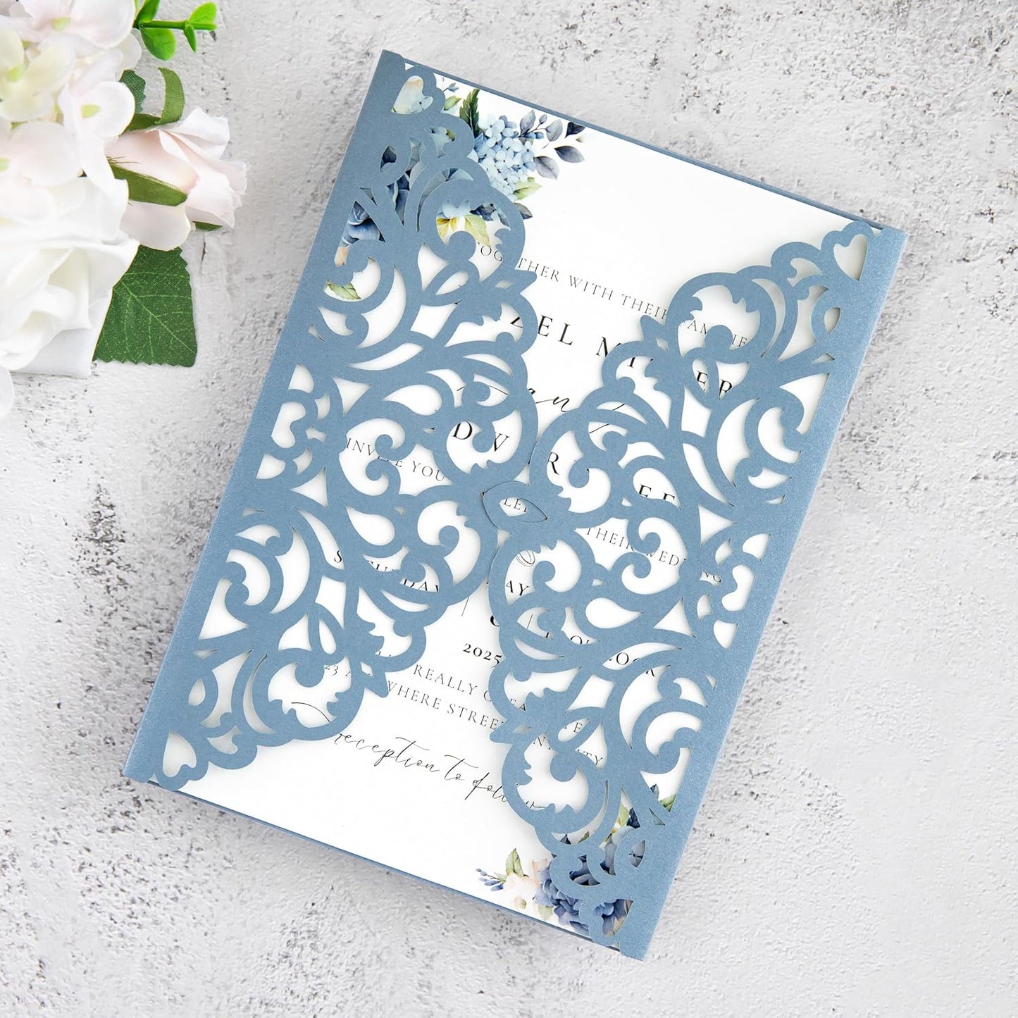 20Pcs Dusty Blue Laser Cut Invitation Cards With Blank Inner Sheets for Wedding Cards Bridal Shower Engagement Quinceanera Invitation (No Envelopes)