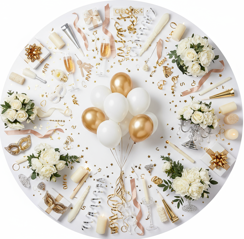 circle photo of party & wedding supplies, make a real photo